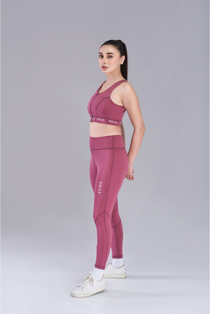 Plum Red Zipper Sports Bra