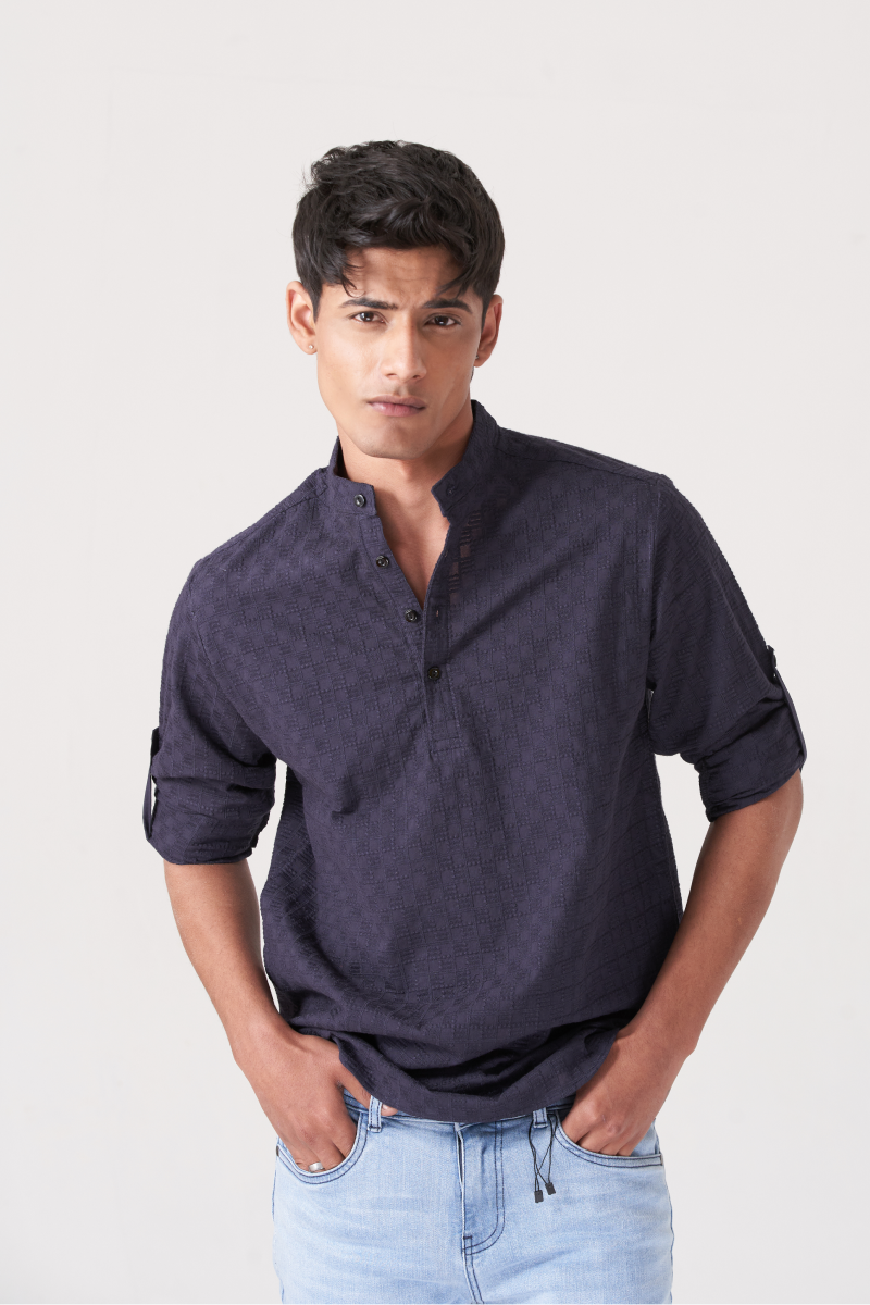 Purple Mandarin Button Shirt