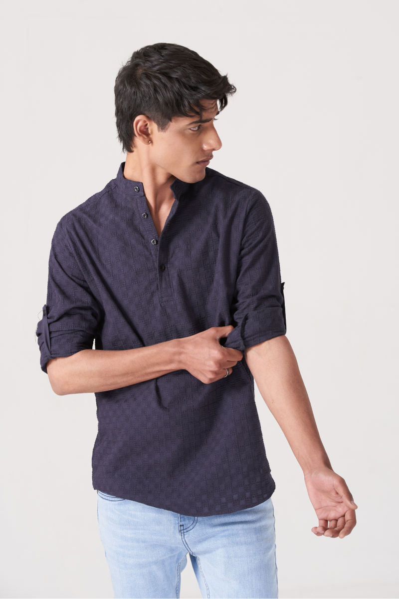 Purple Mandarin Button Shirt