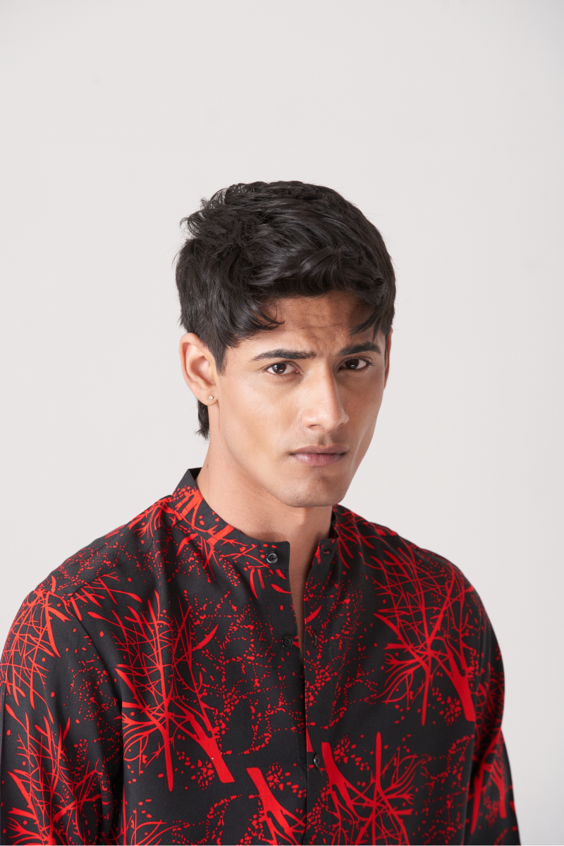 Red And Black Men's Fusion Style Casual Shirt