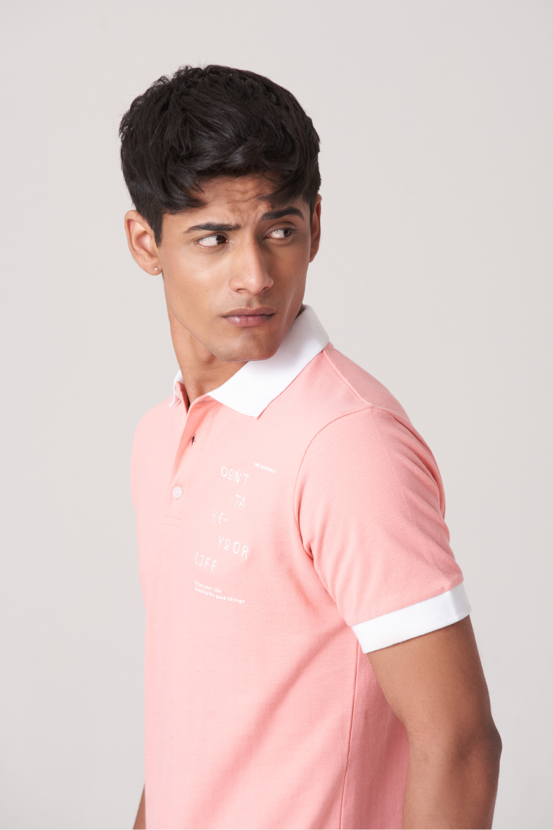 Pink Solid Polo T-Shirt