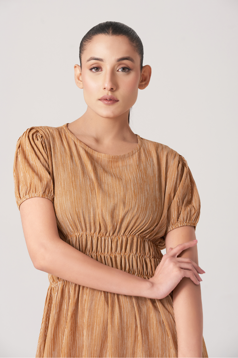 Rust Women's Gathered Waist Long Dress