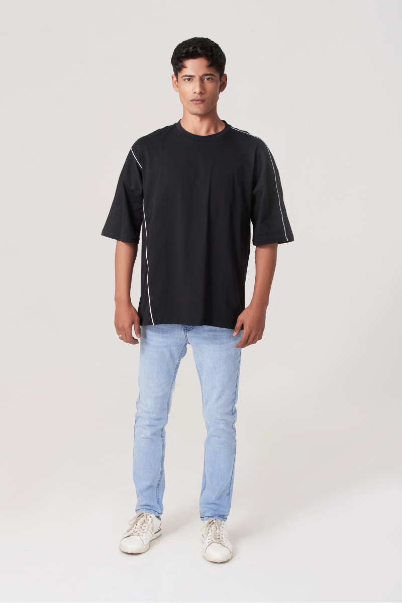 Black White Lines Stich Oversized T-Shirt