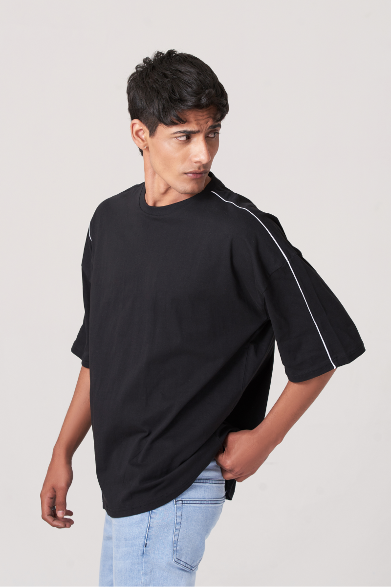 Black White Lines Stich Oversized T-Shirt