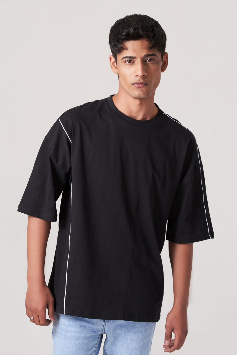 Black White Lines Stich Oversized T-Shirt