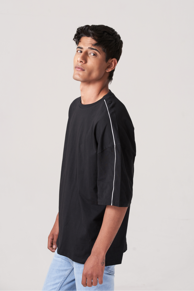Black White Lines Stich Oversized T-Shirt