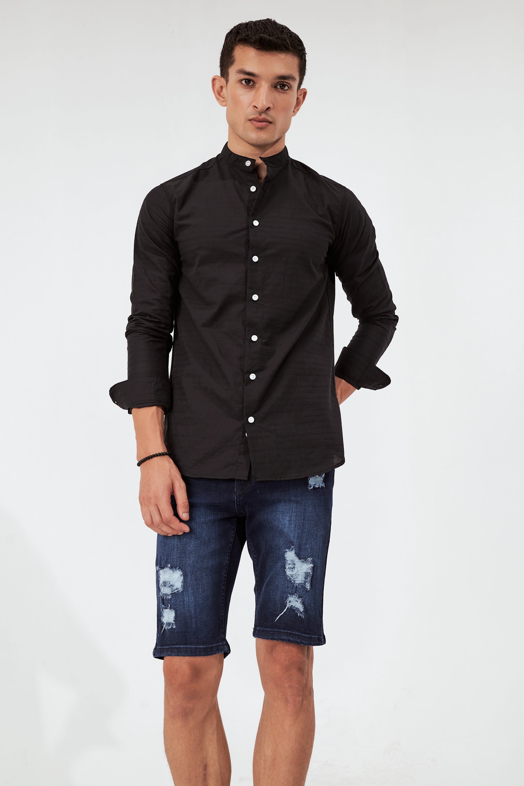 Men's Textured Button-Up Shirt Black