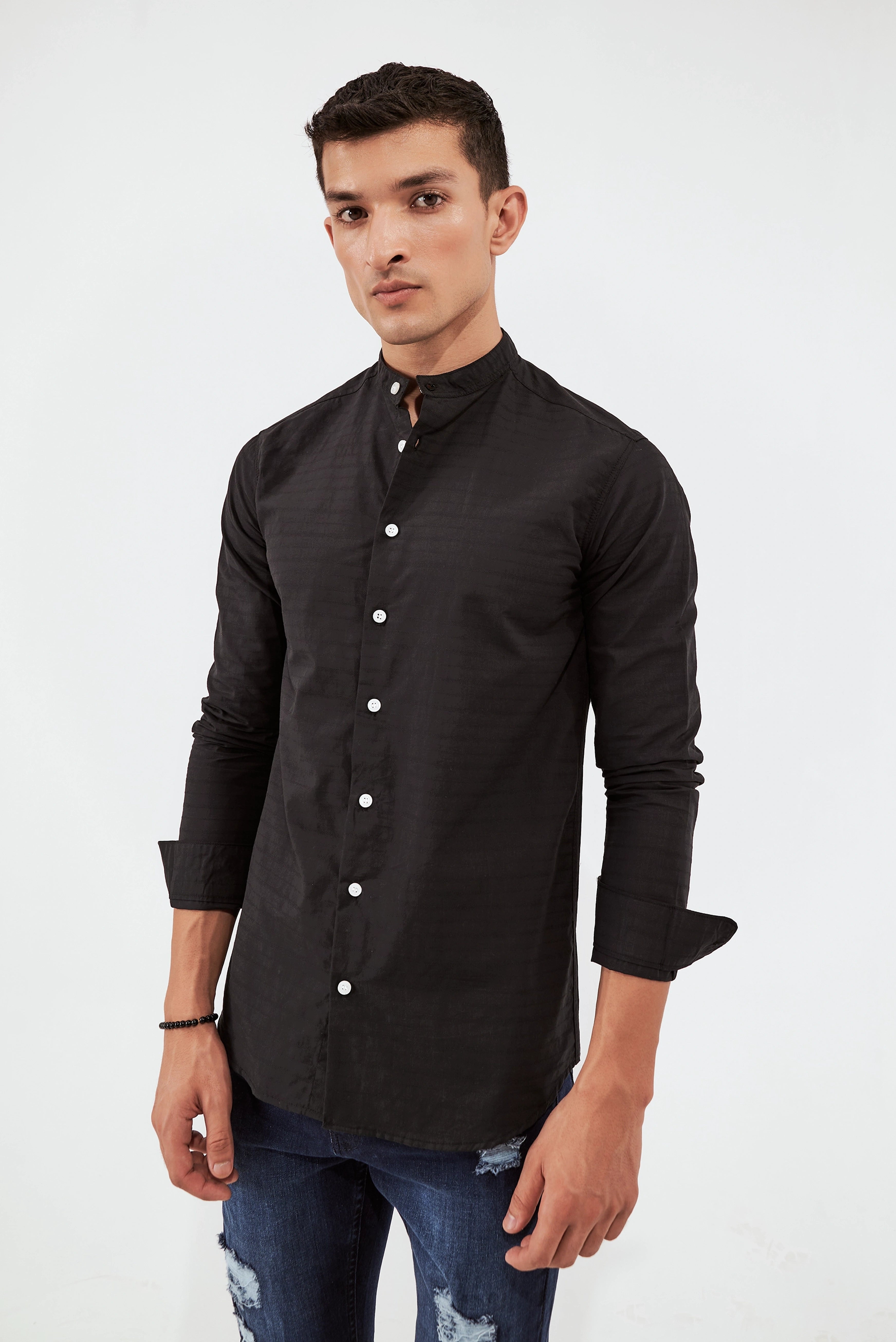 Men's Textured Button-Up Shirt Black