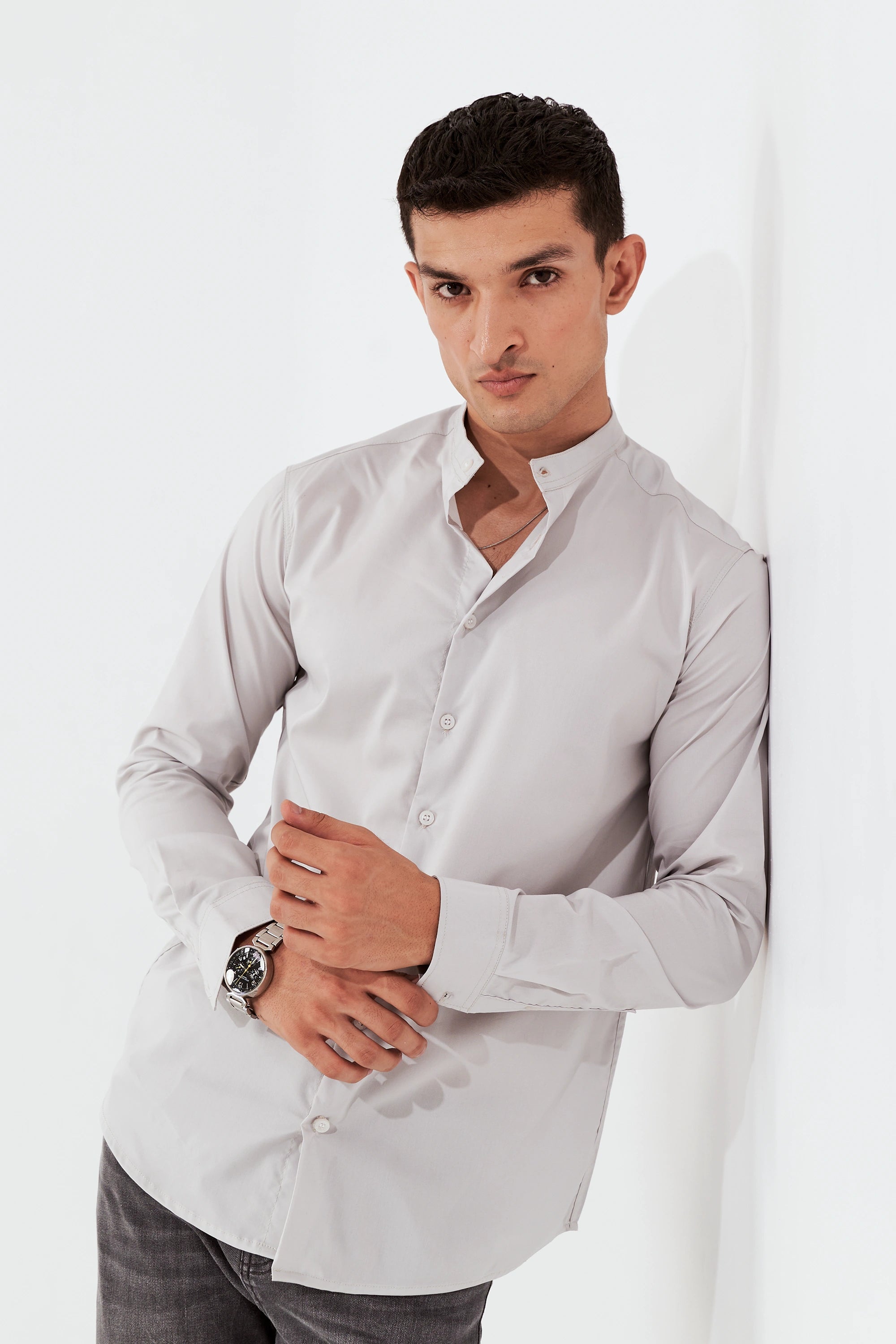 Men's Button-Up Shirt Light Grey