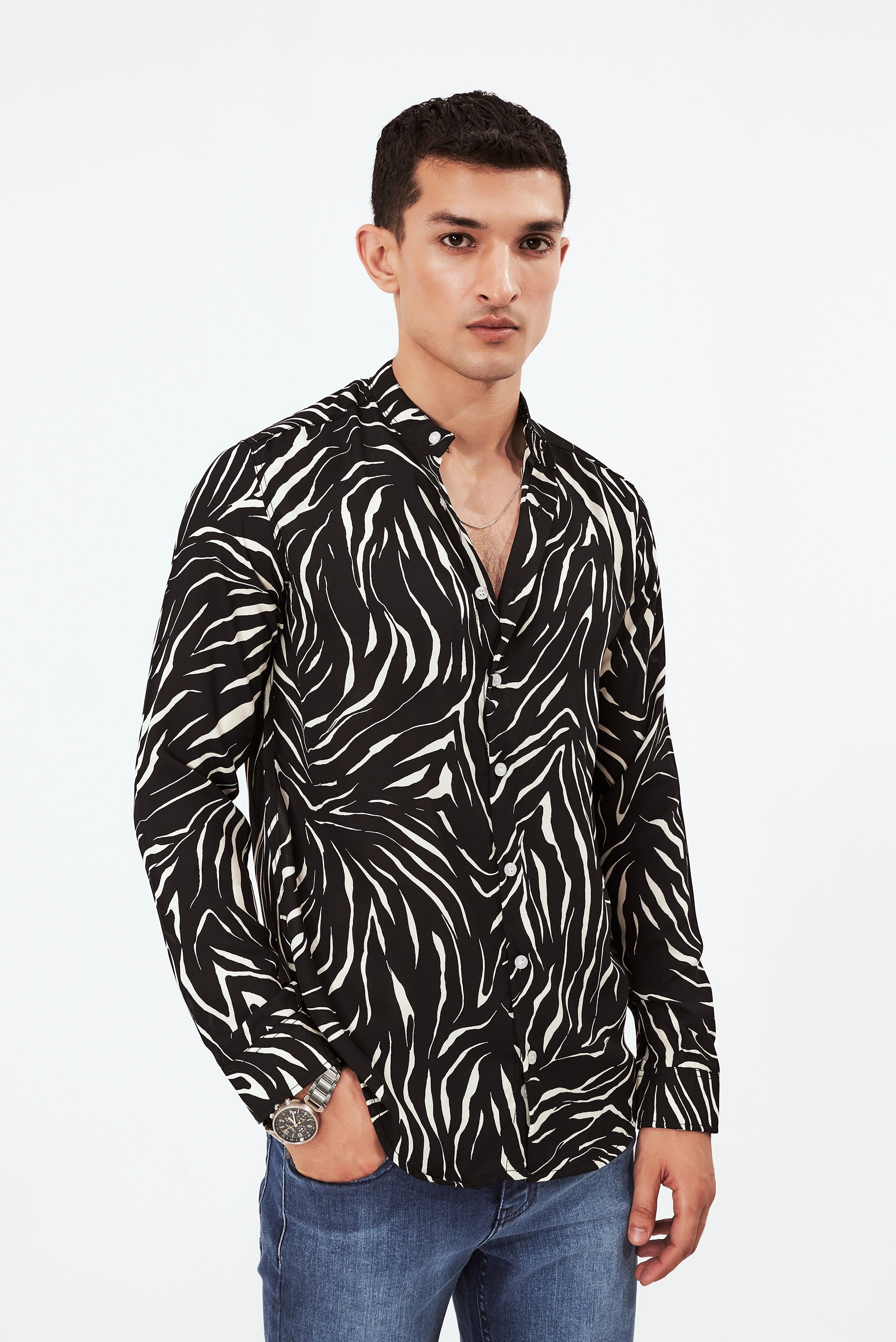 Men's Zebra Print Button-Up Shirt
