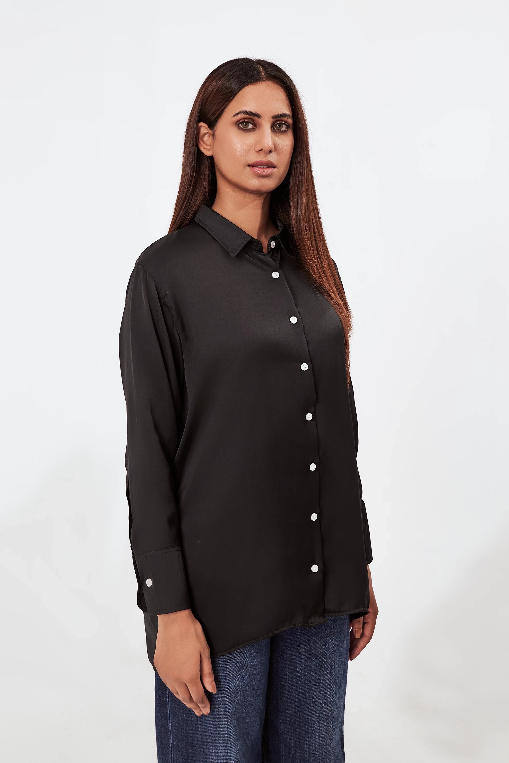 Black silk 2024 dress shirt womens