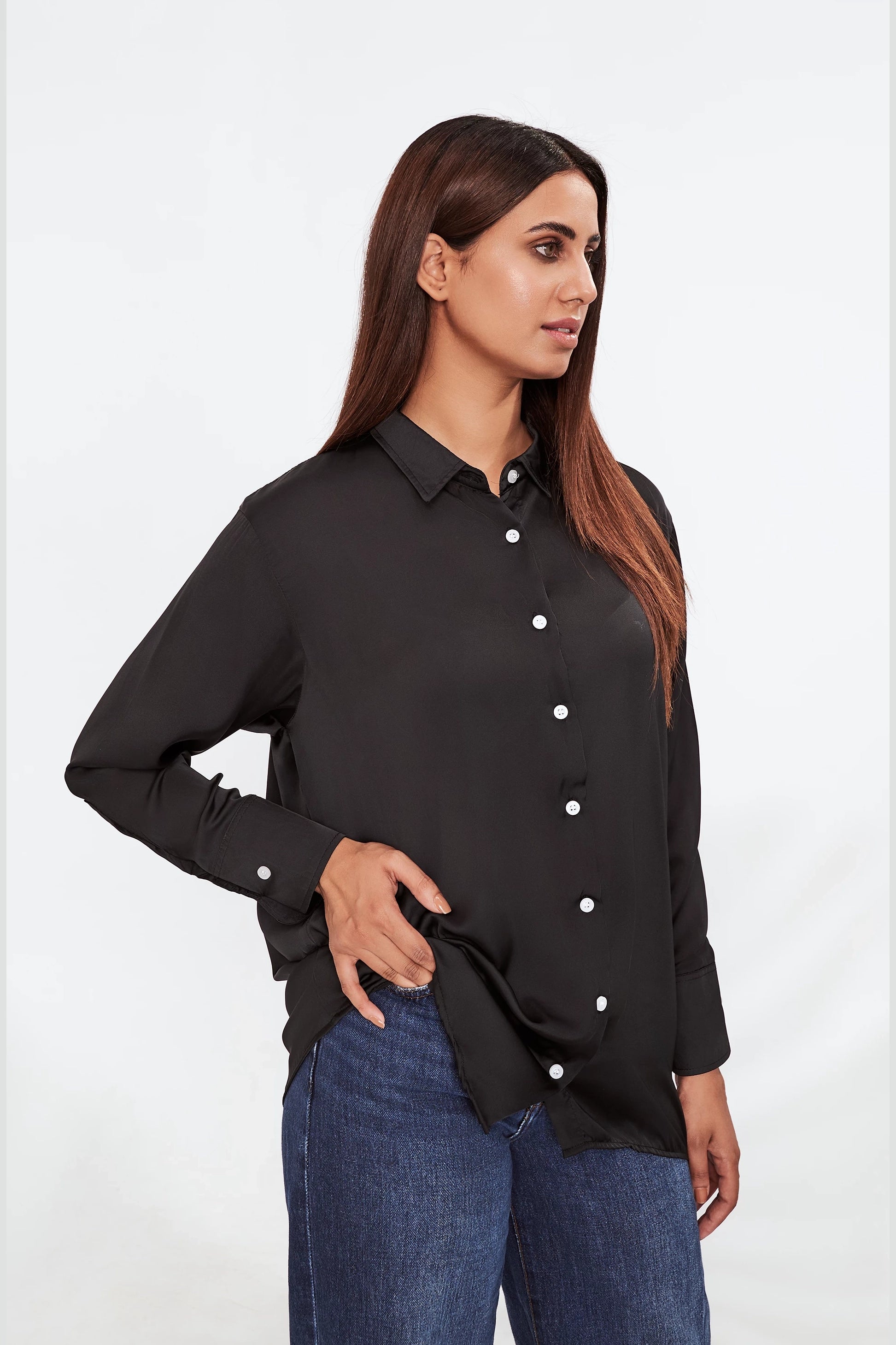 Women's Casual Silk Shirt Black