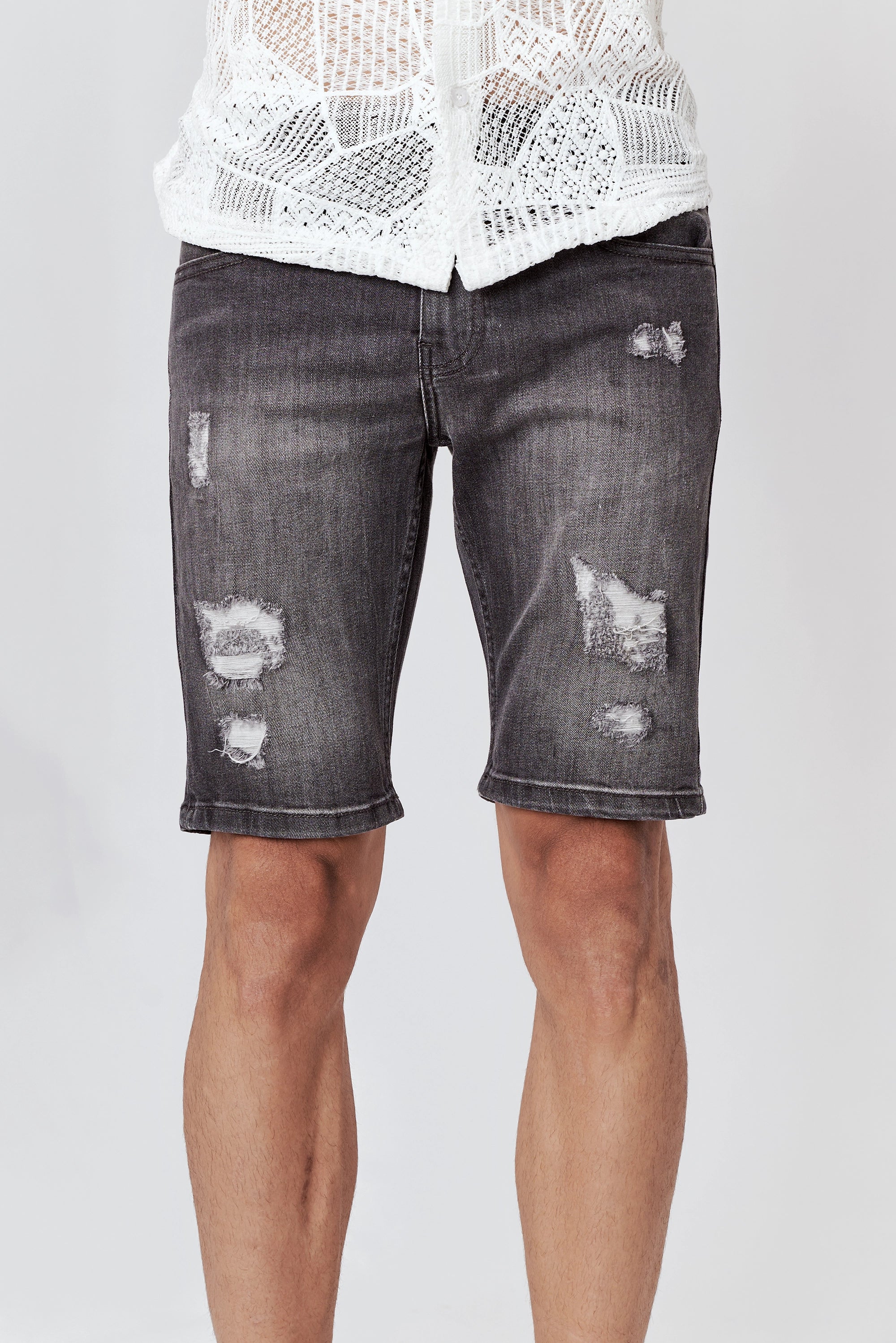 Men's Ripped Denim Shorts Black