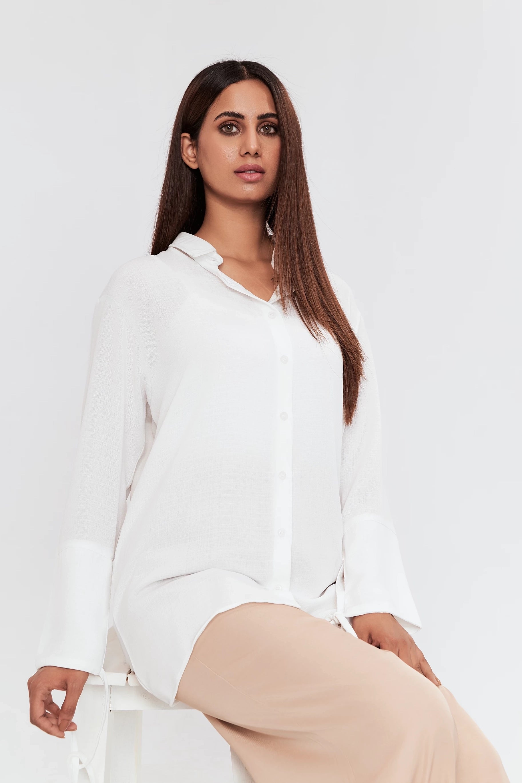Women's Tie sleeves Shirt White