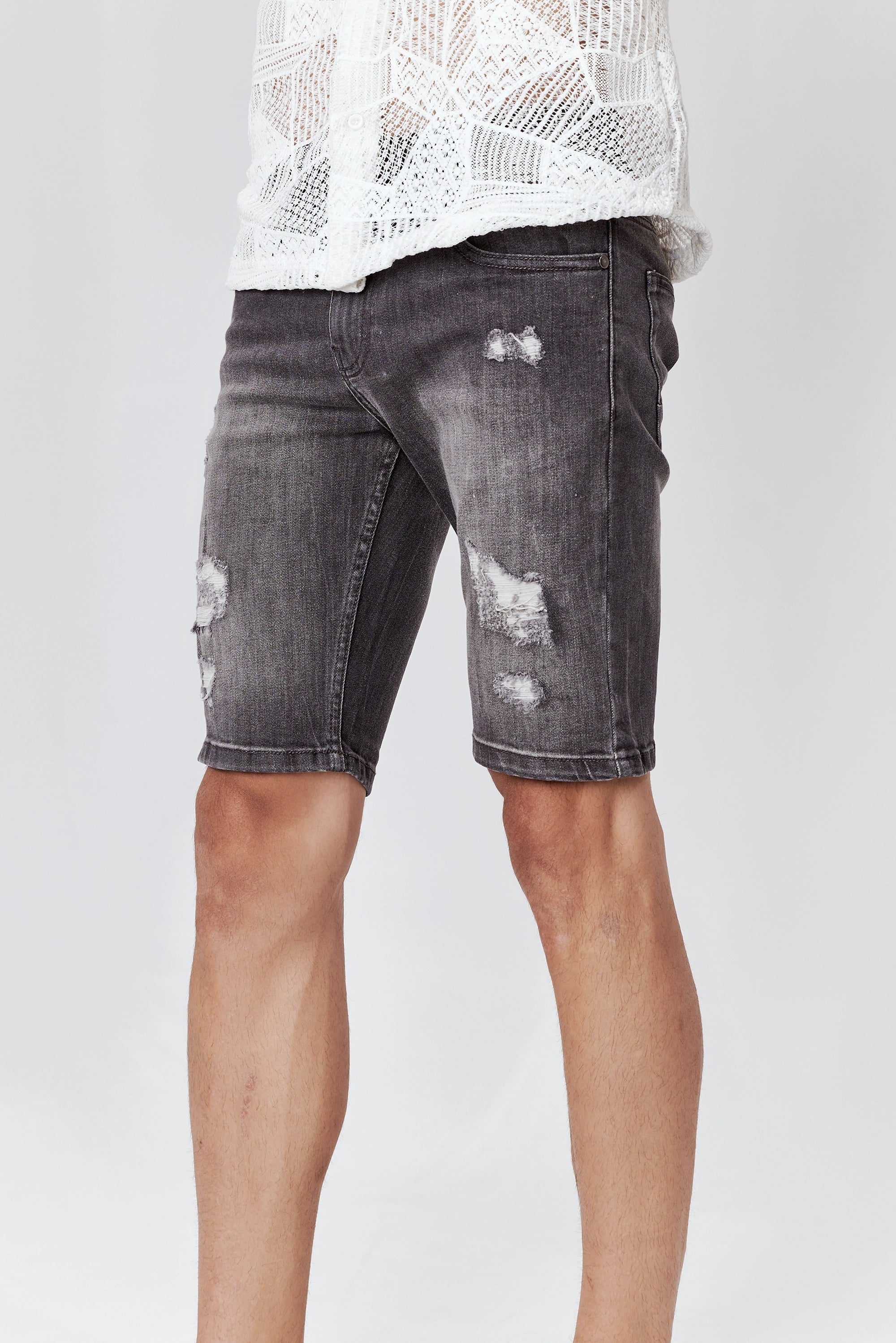 Men's Ripped Denim Shorts Black