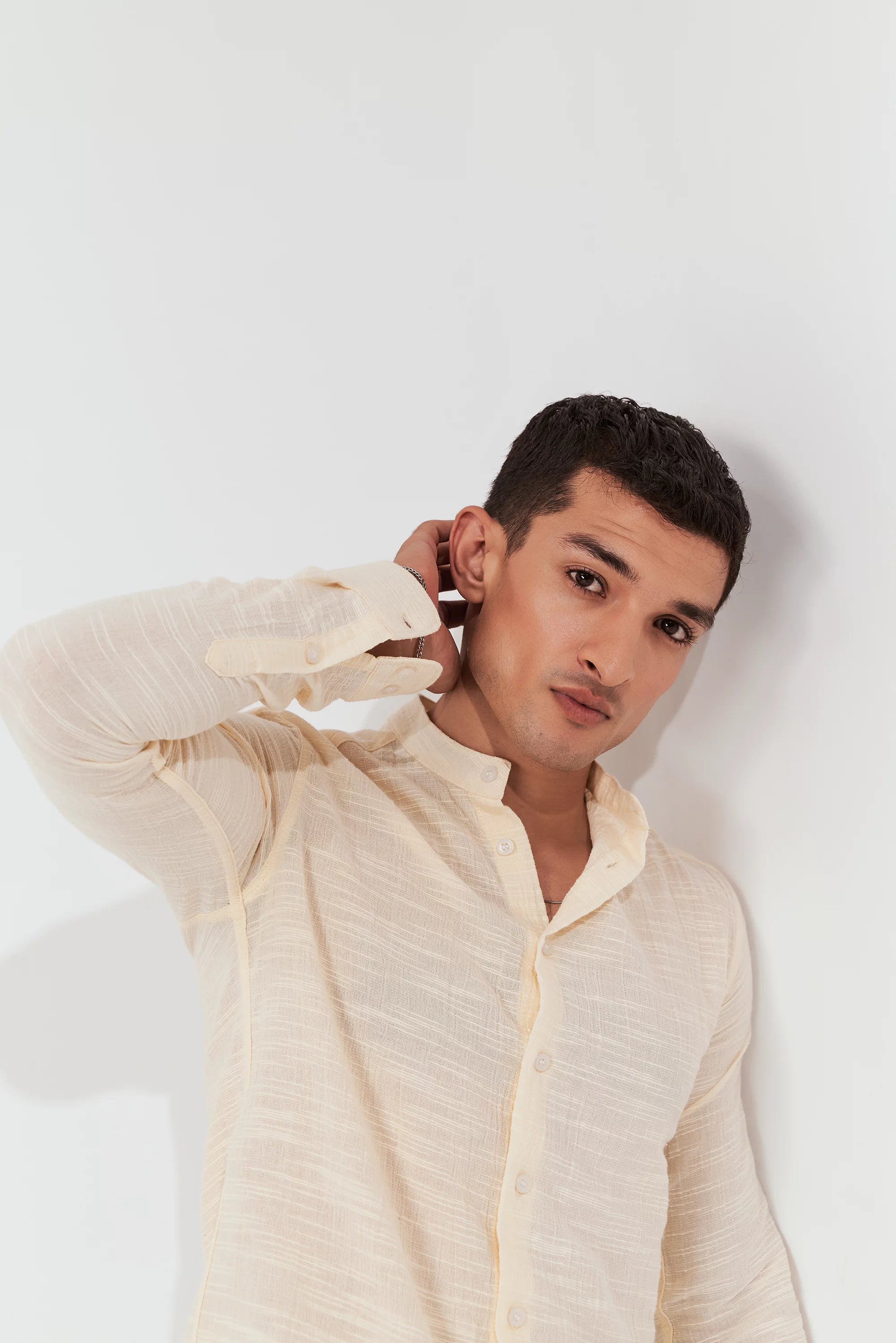 Men's Textured Button-Up Shirt Cream