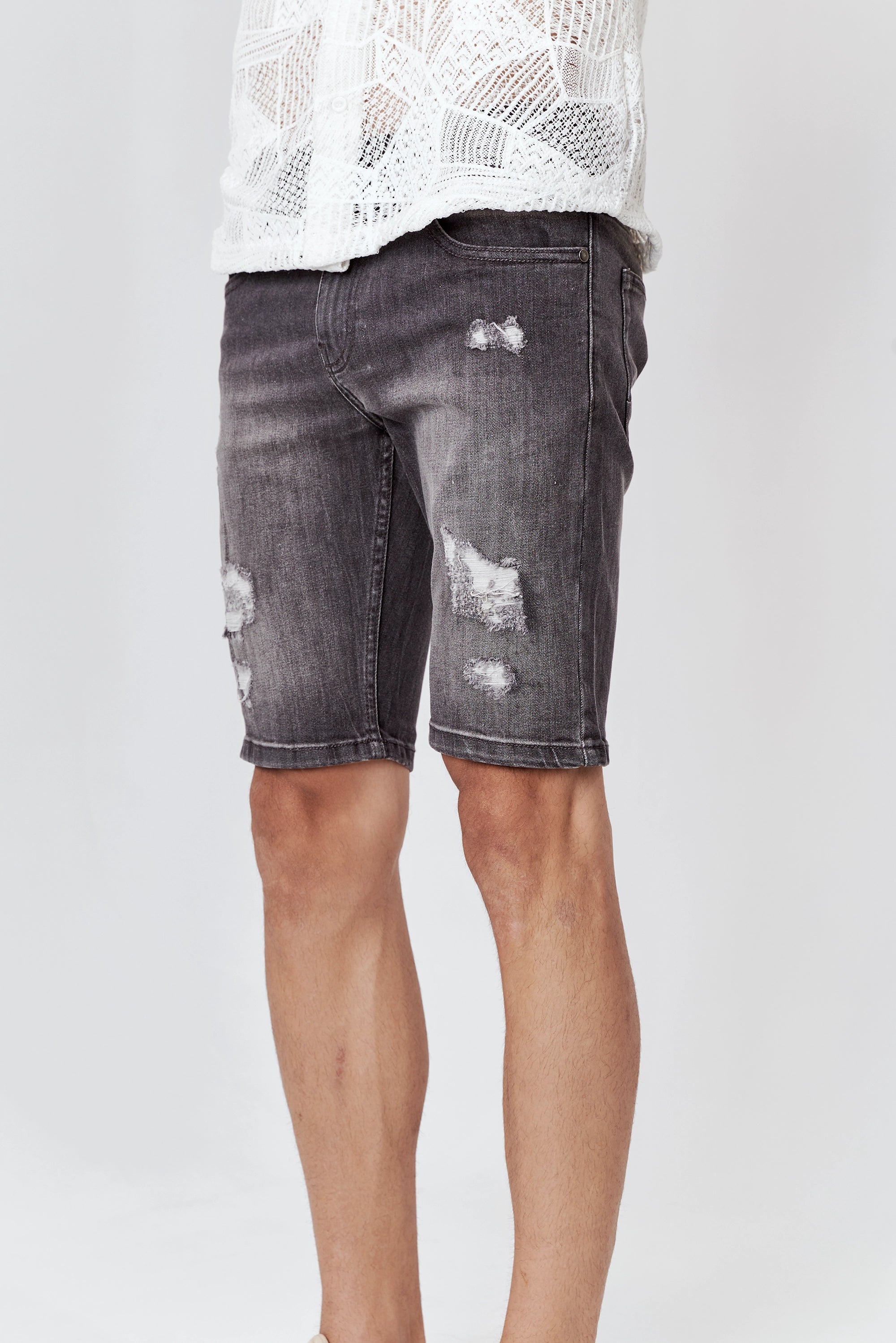 Men's Ripped Denim Shorts Black