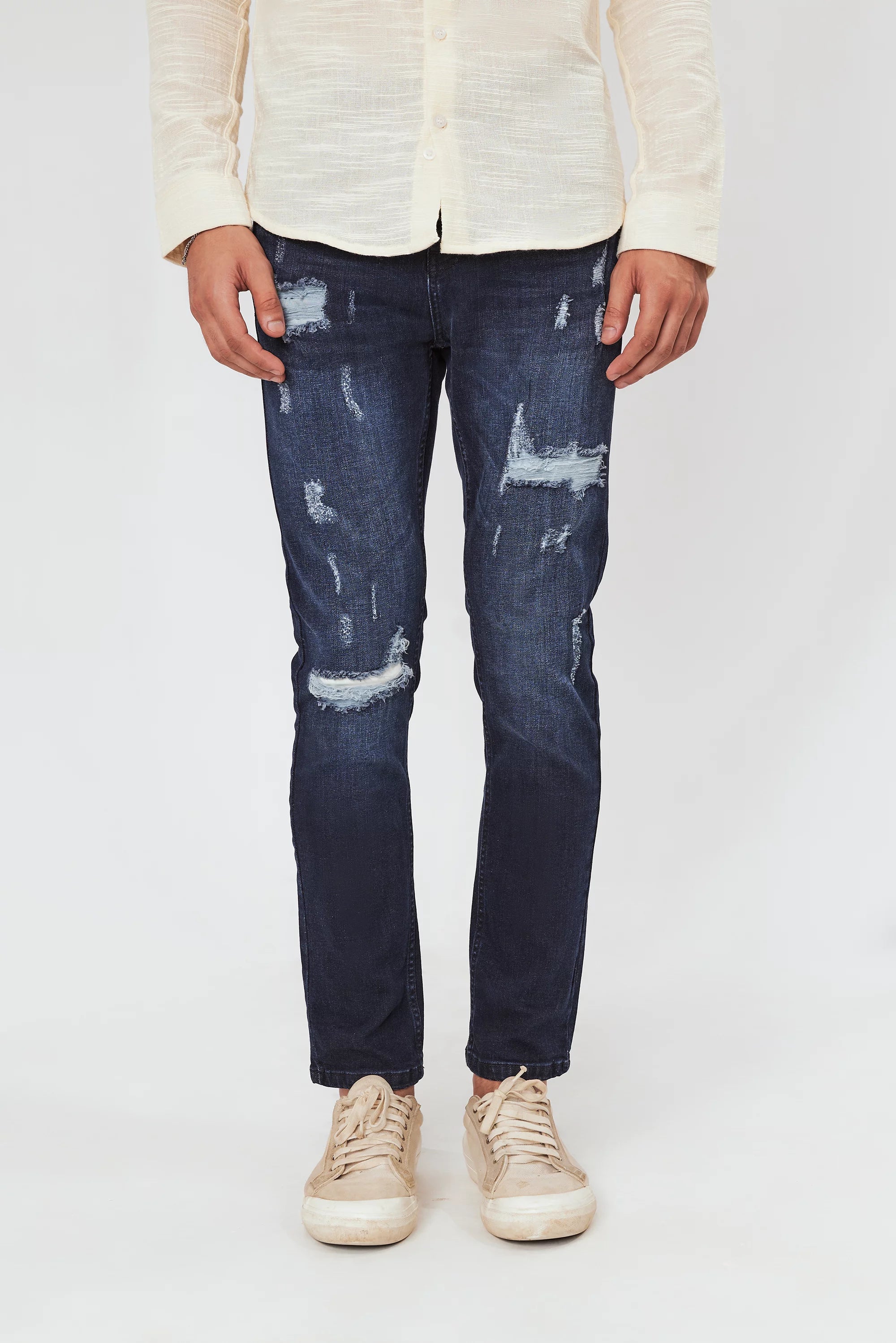 Men's Ripped Tapered Fit Blue Jeans