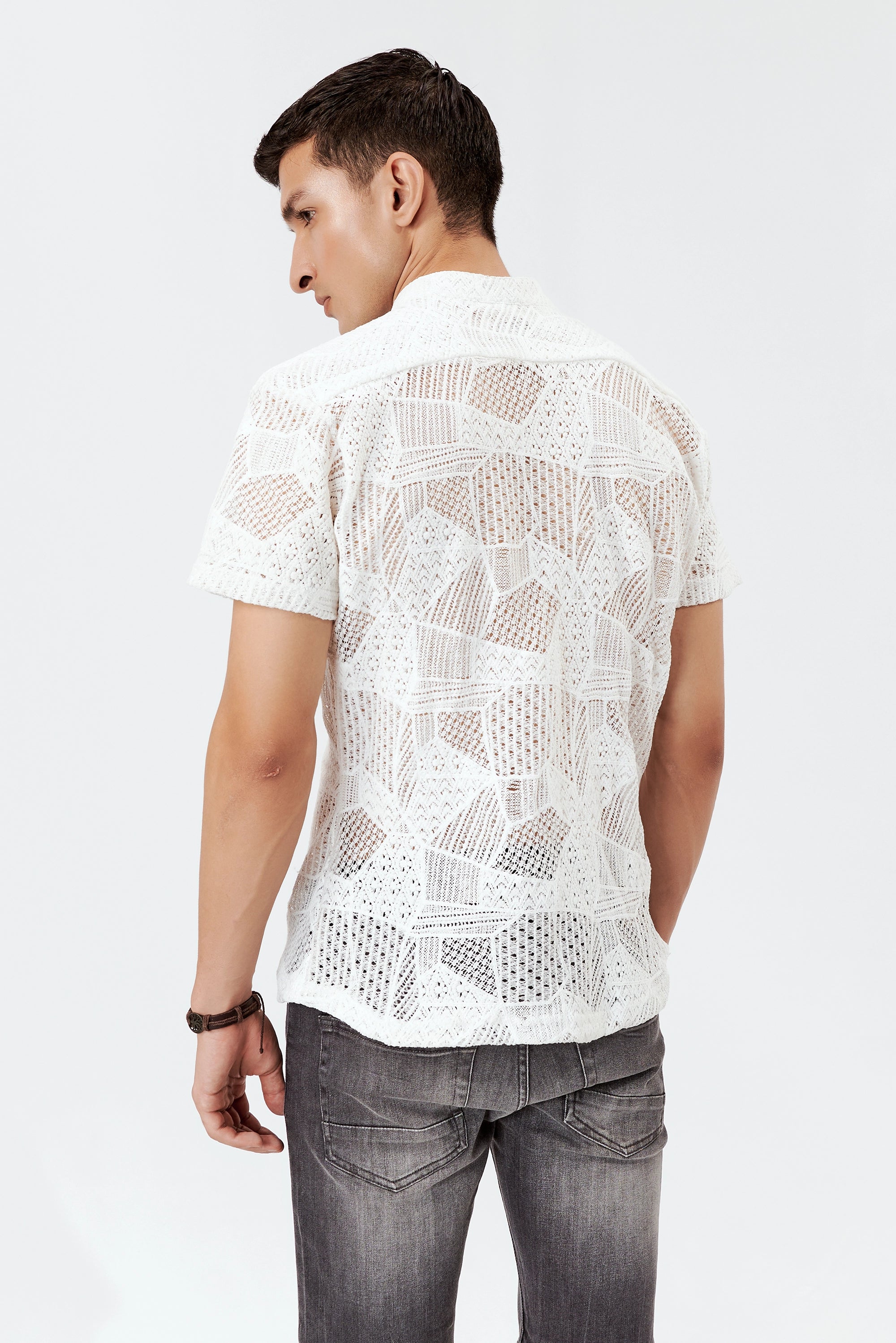 Men's Semi-Sheer Floral Shirt White