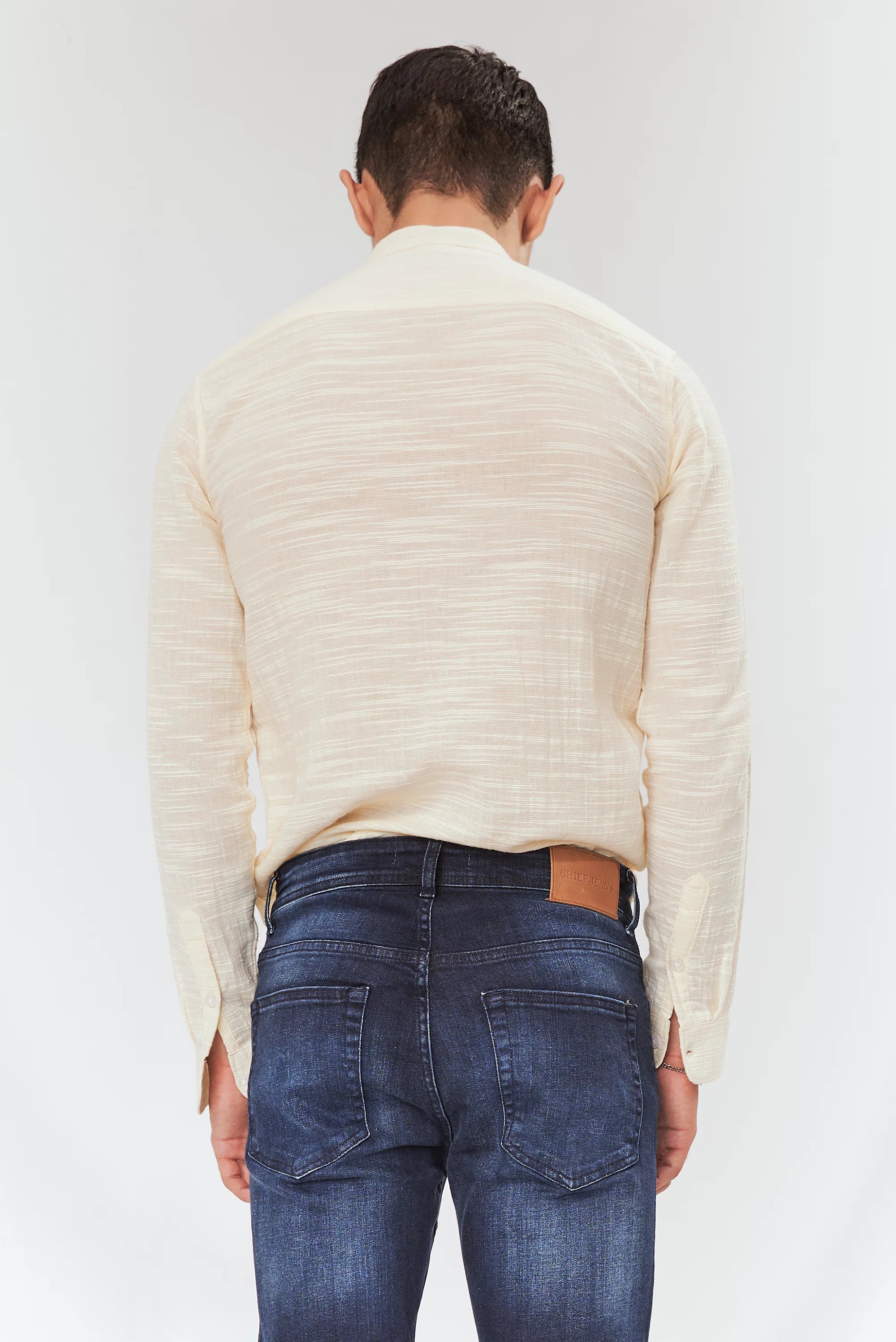 Men's Textured Button-Up Shirt Cream