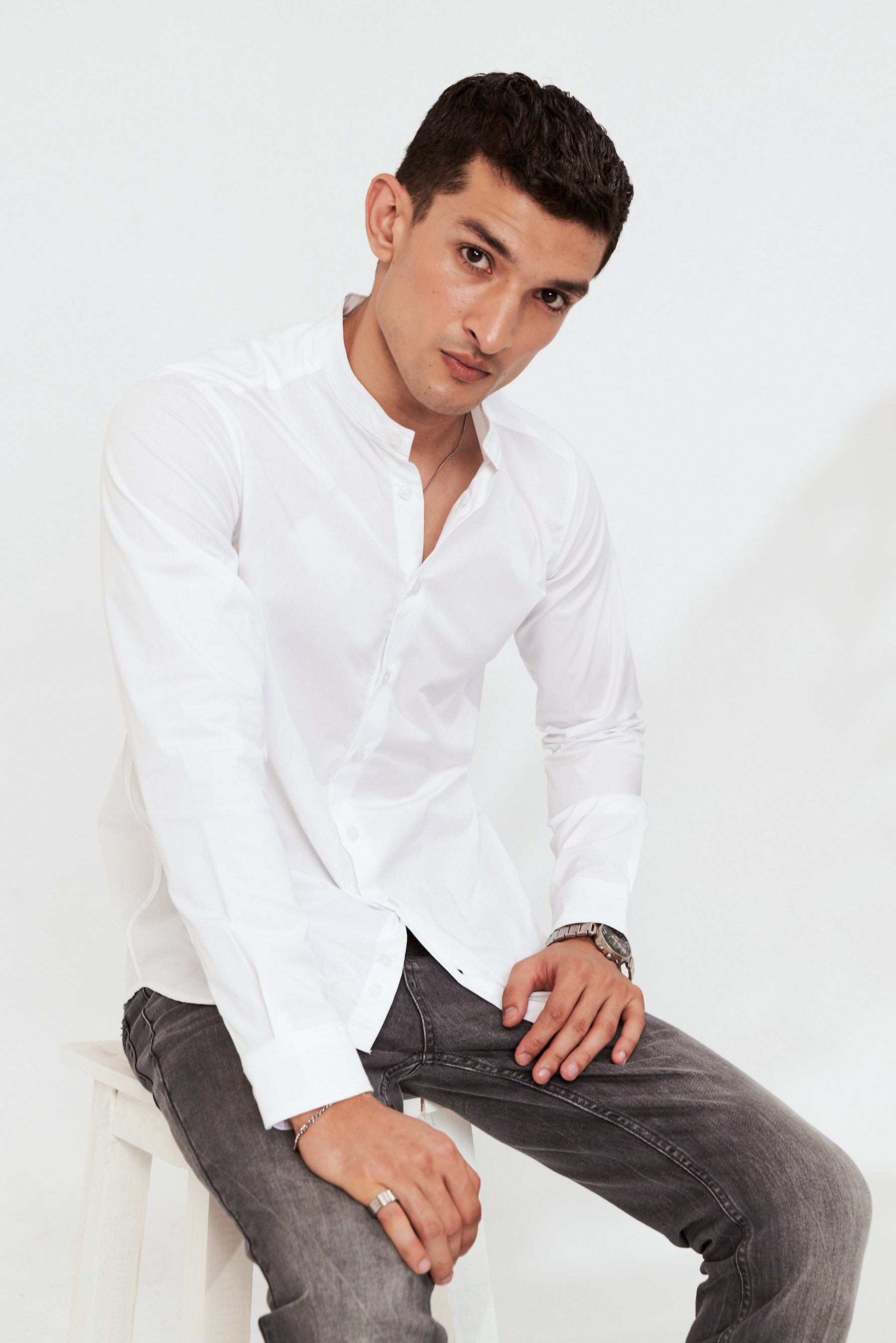 Men's Casual Button-Up Shirt White