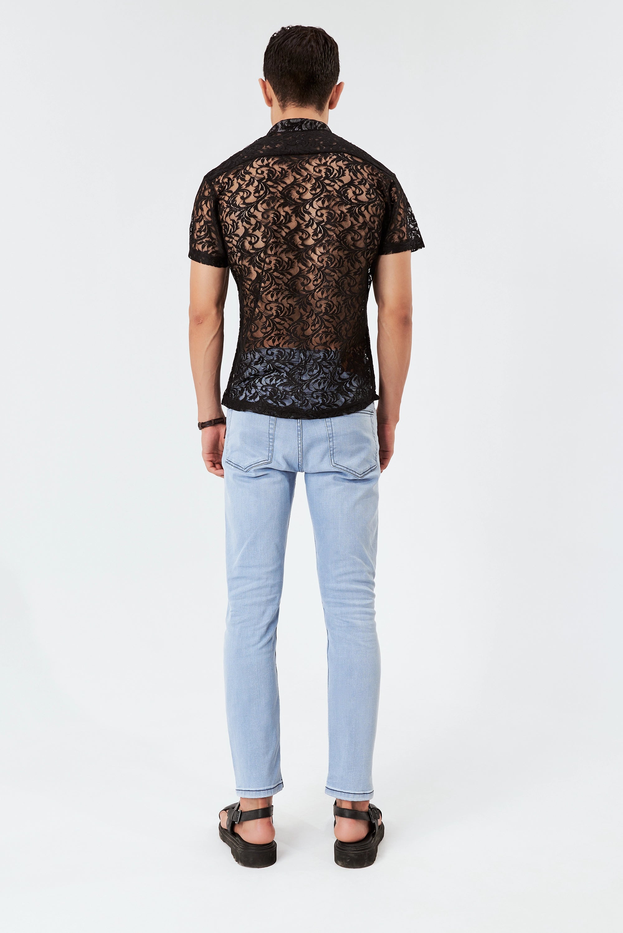 Men's Semi-Sheer Floral Shirt Black