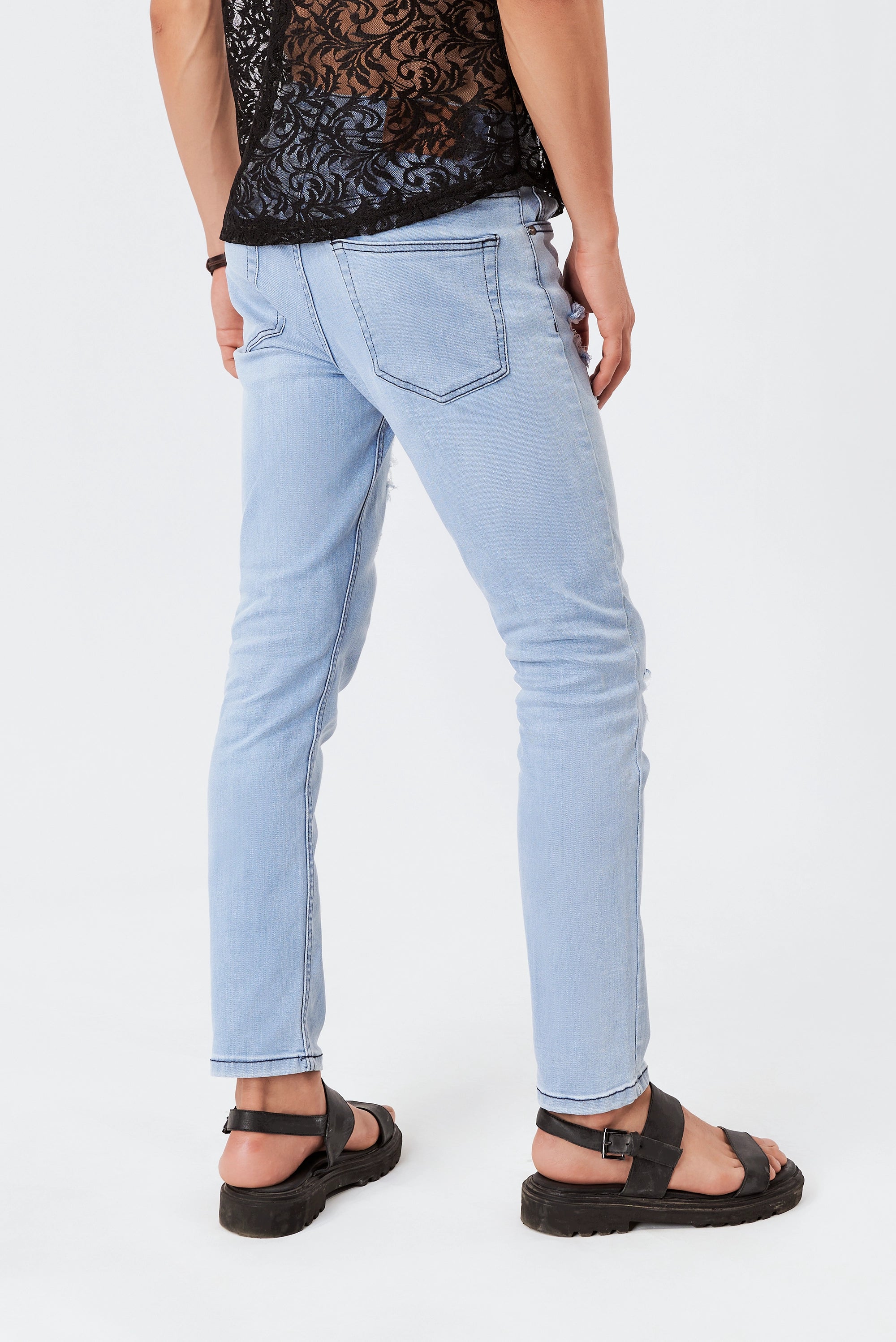 Men's Ripped Tapered Fit Sky Blue Jeans