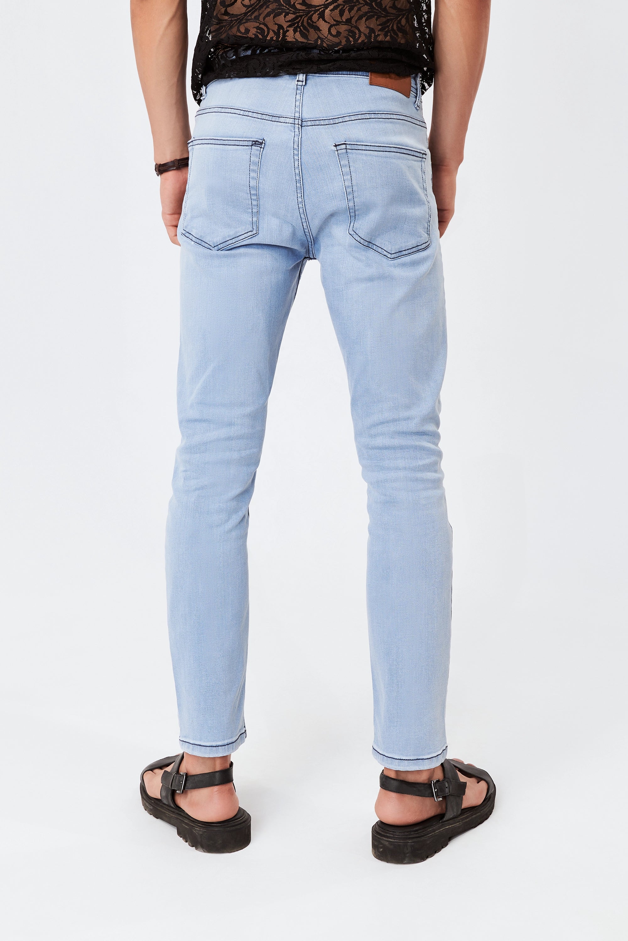 Men's Ripped Tapered Fit Sky Blue Jeans