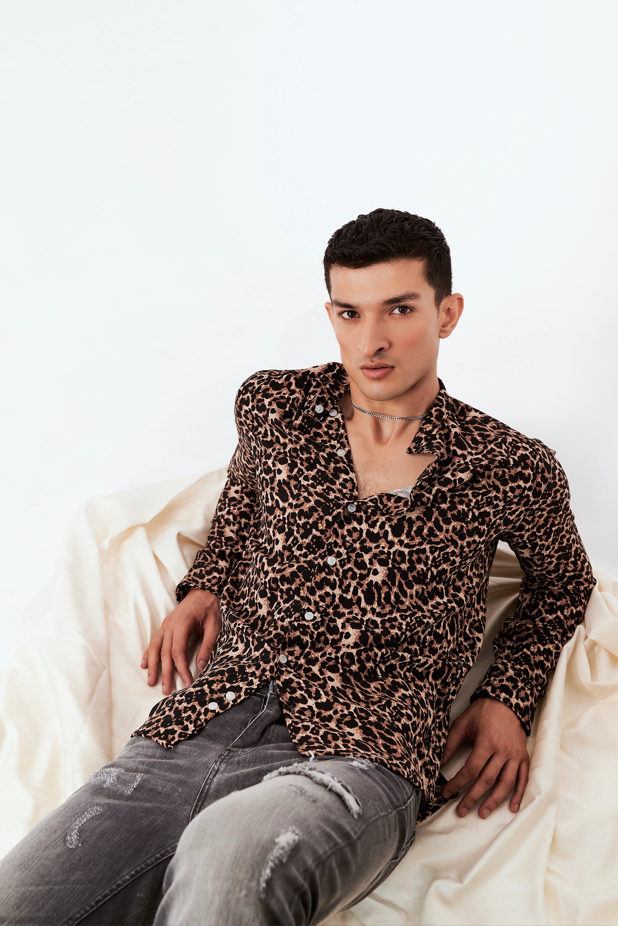 Men's Leopard Print Button-Up Shirt