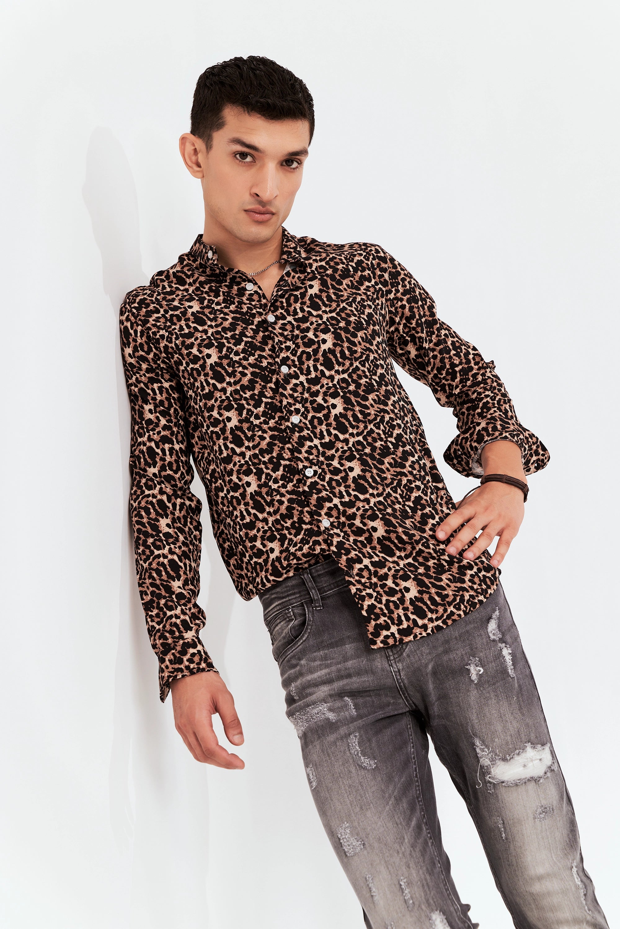 Men's Leopard Print Button-Up Shirt