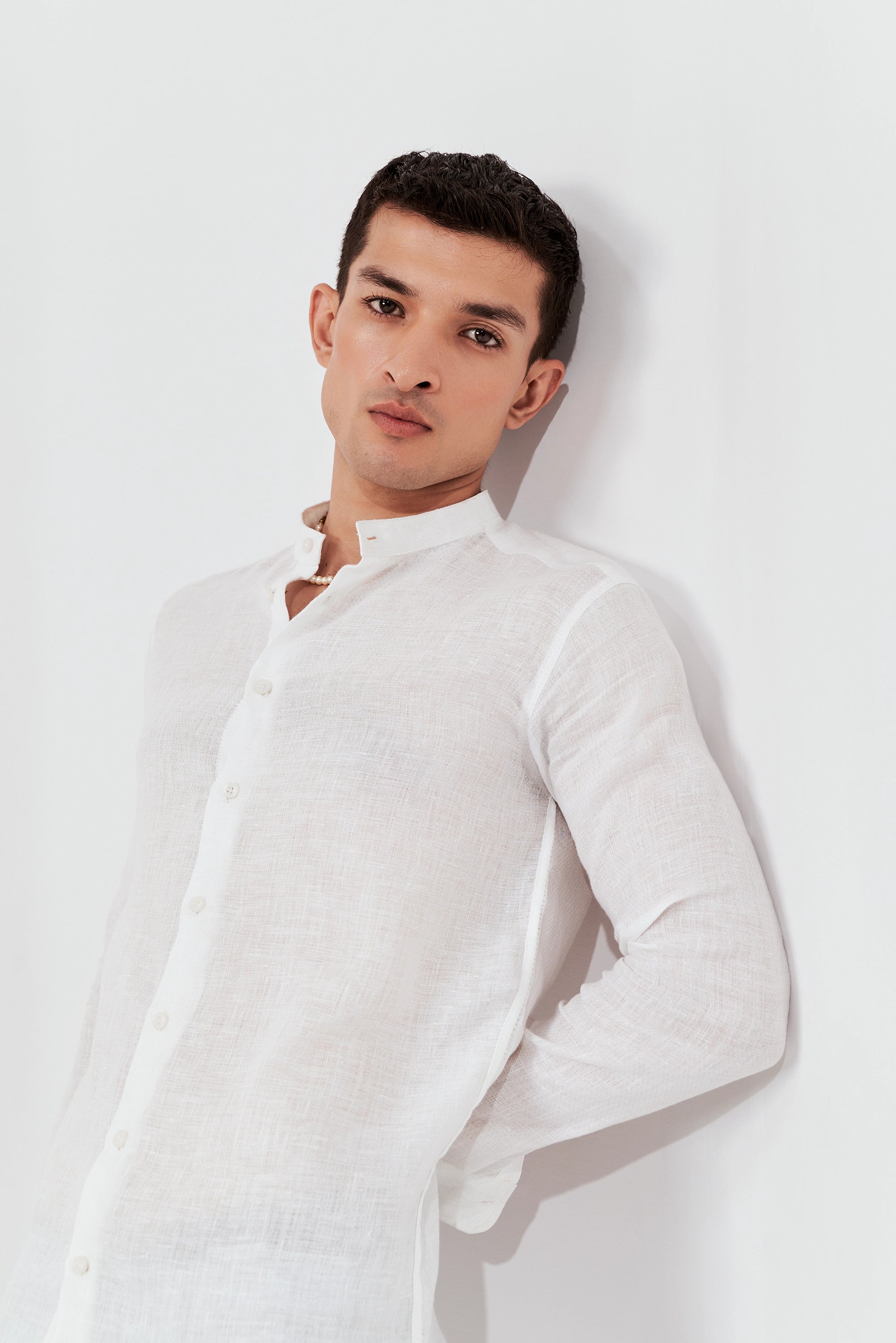 Men's Textured Button-Up Shirt White