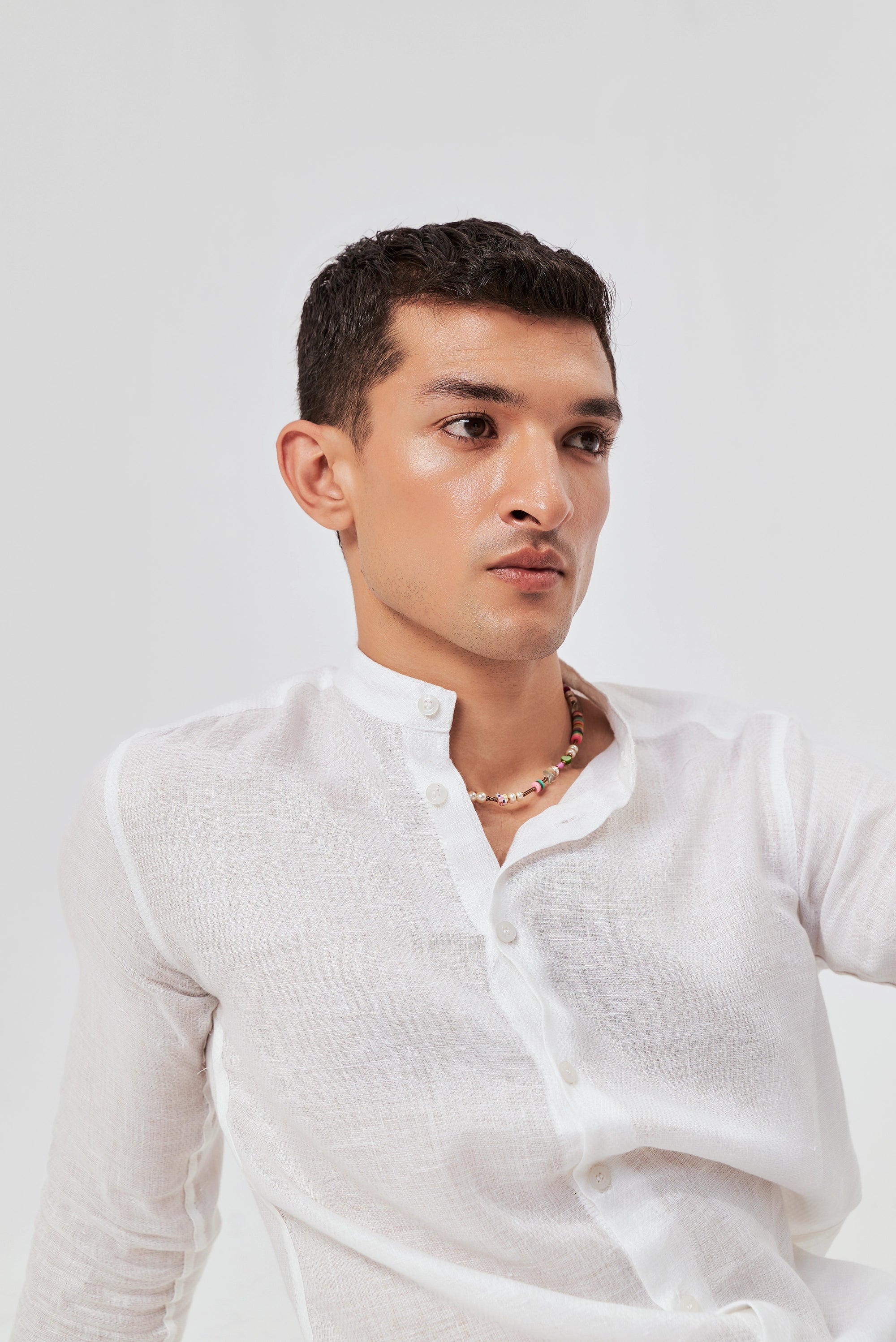 Men's Textured Button-Up Shirt White