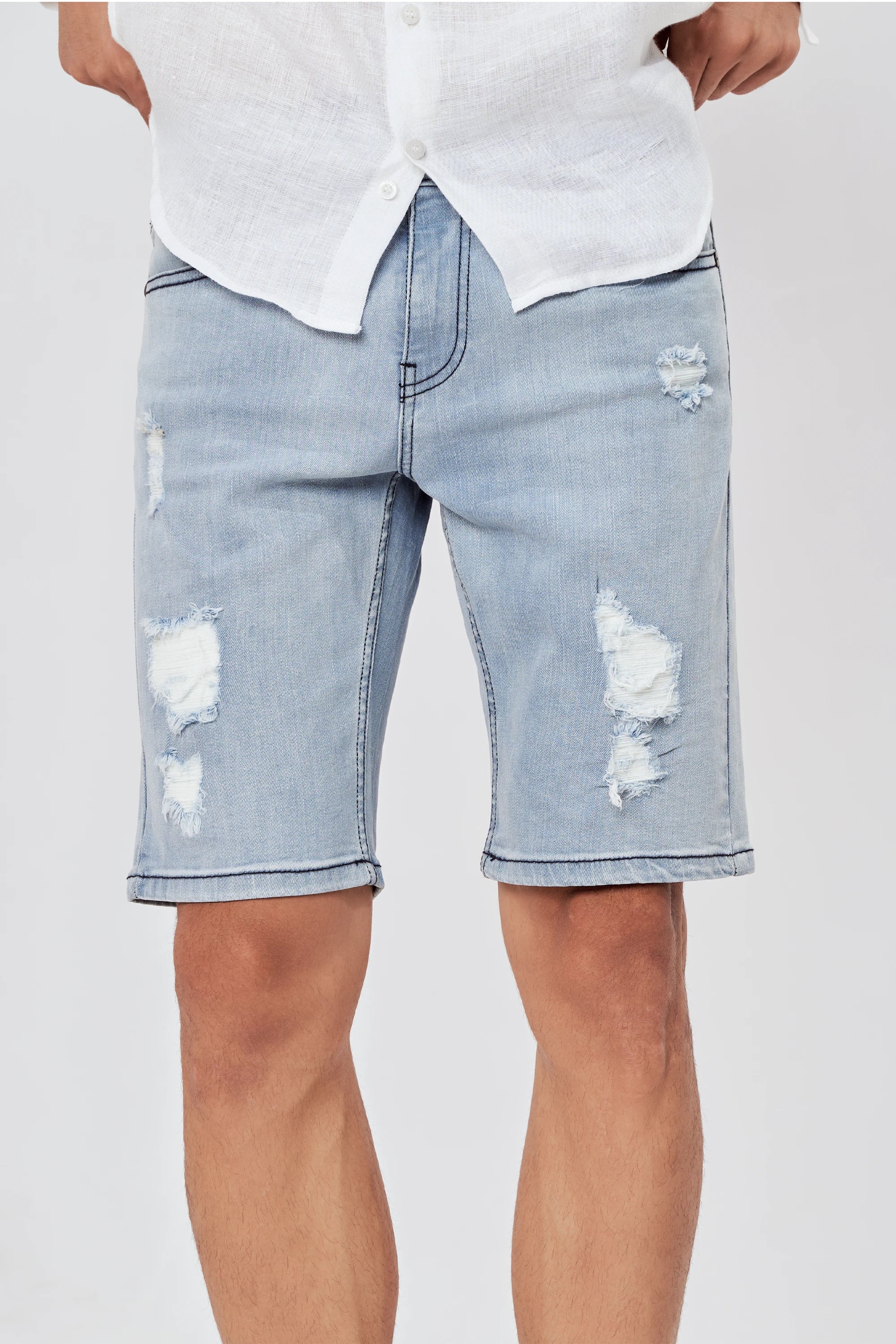 Men's Ripped Denim Shorts Sky Blue