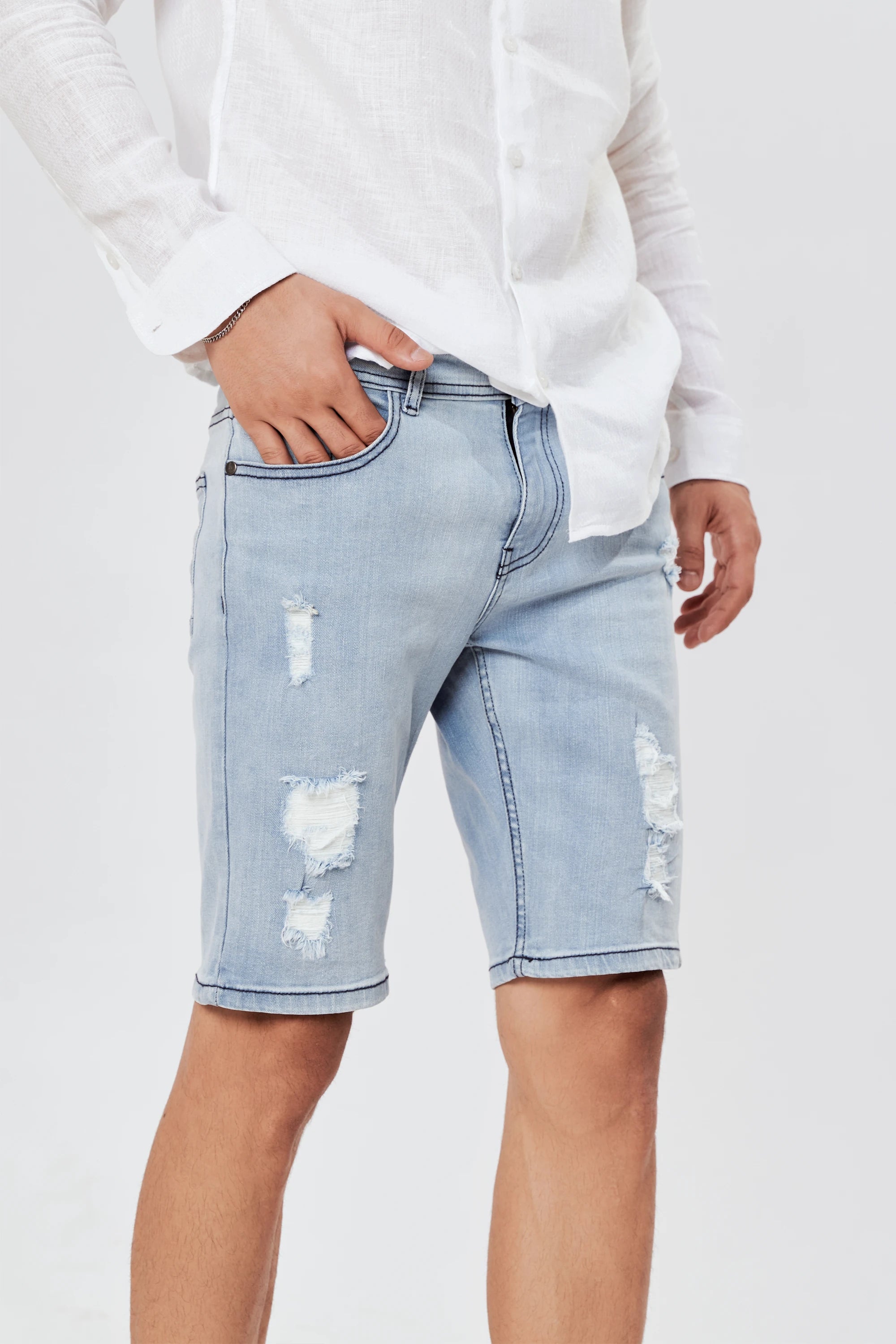 Men's Ripped Denim Shorts Sky Blue