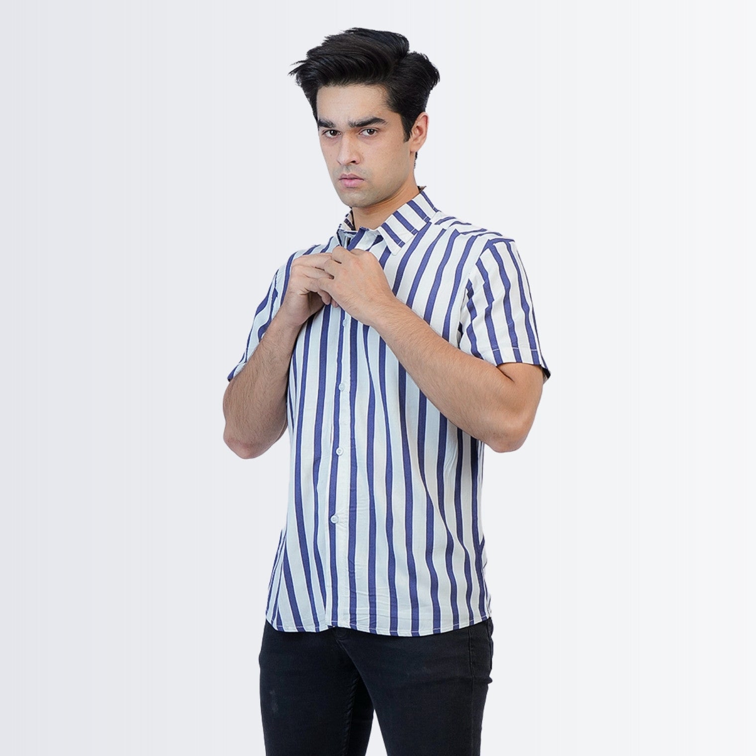 Stripped Blue/White Printed Shirt