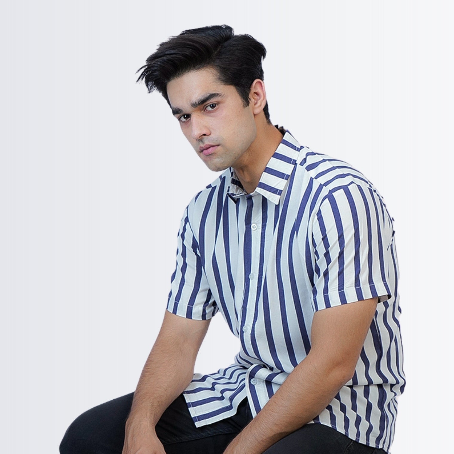 Stripped Blue/White Printed Shirt