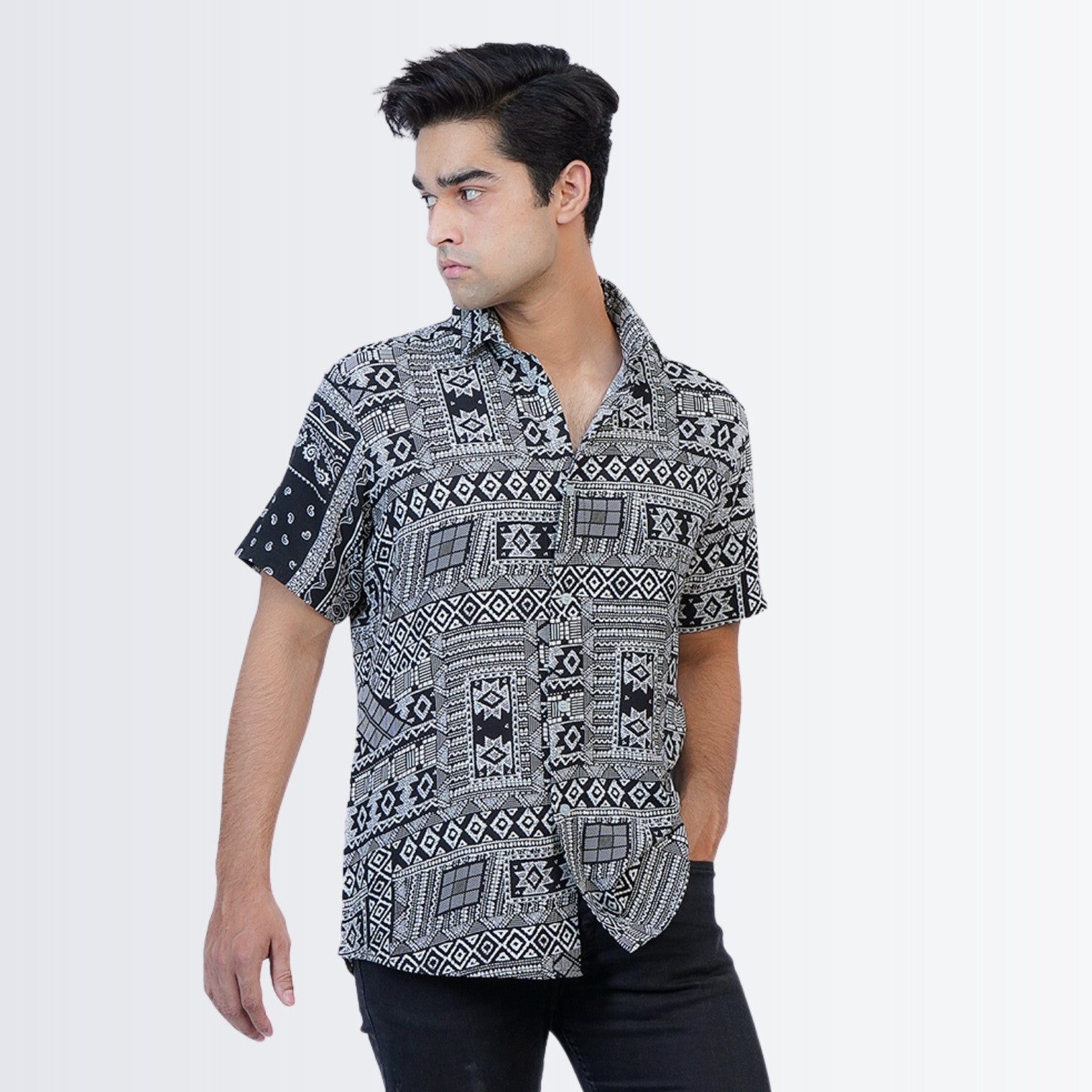 Black Geometric  Printed Shirt