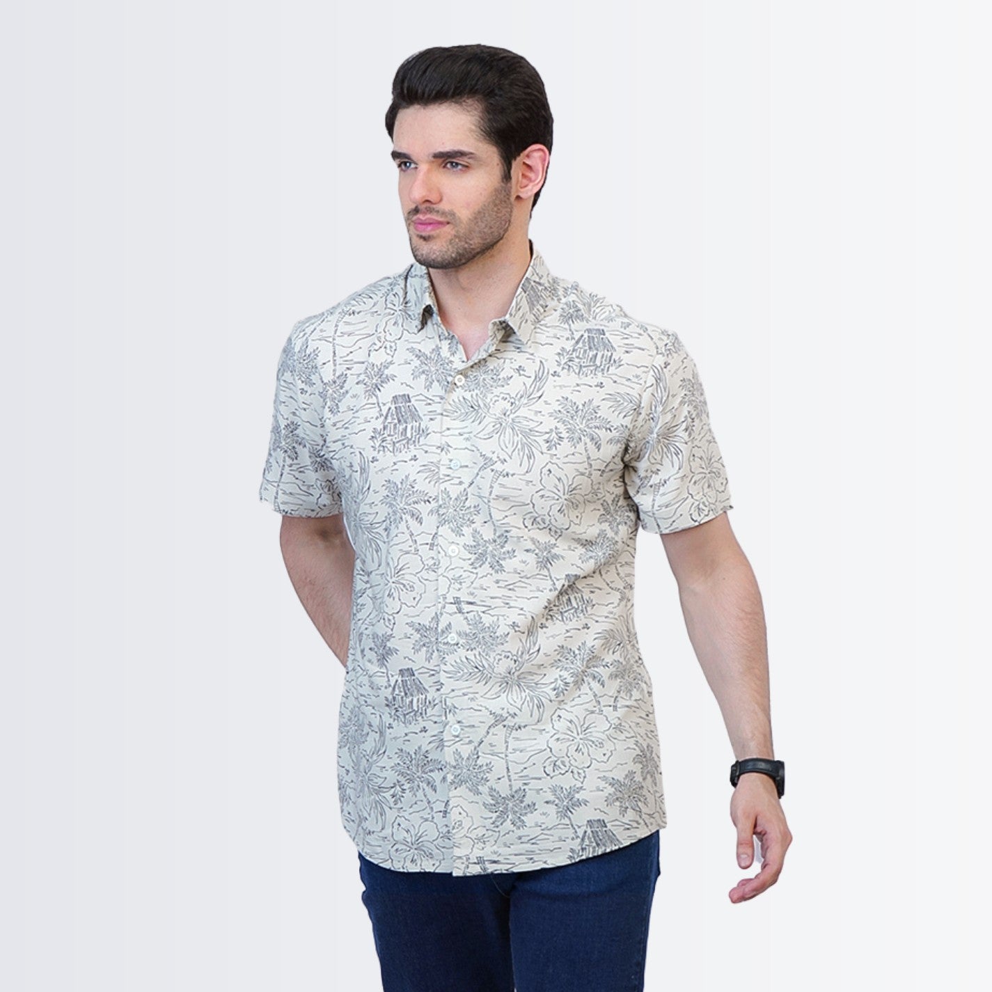 White Floral Printed Shirt