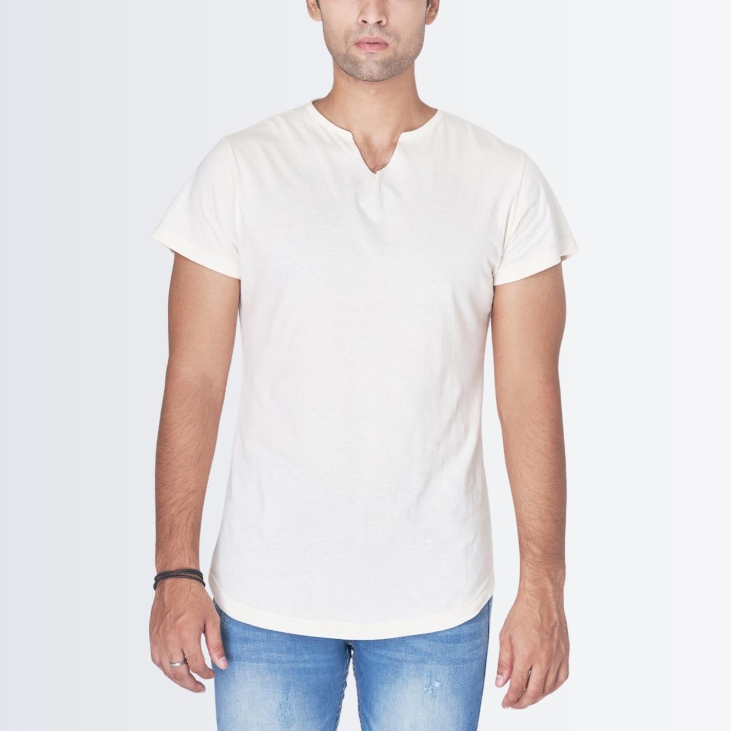 V Neck Cream T-shirt