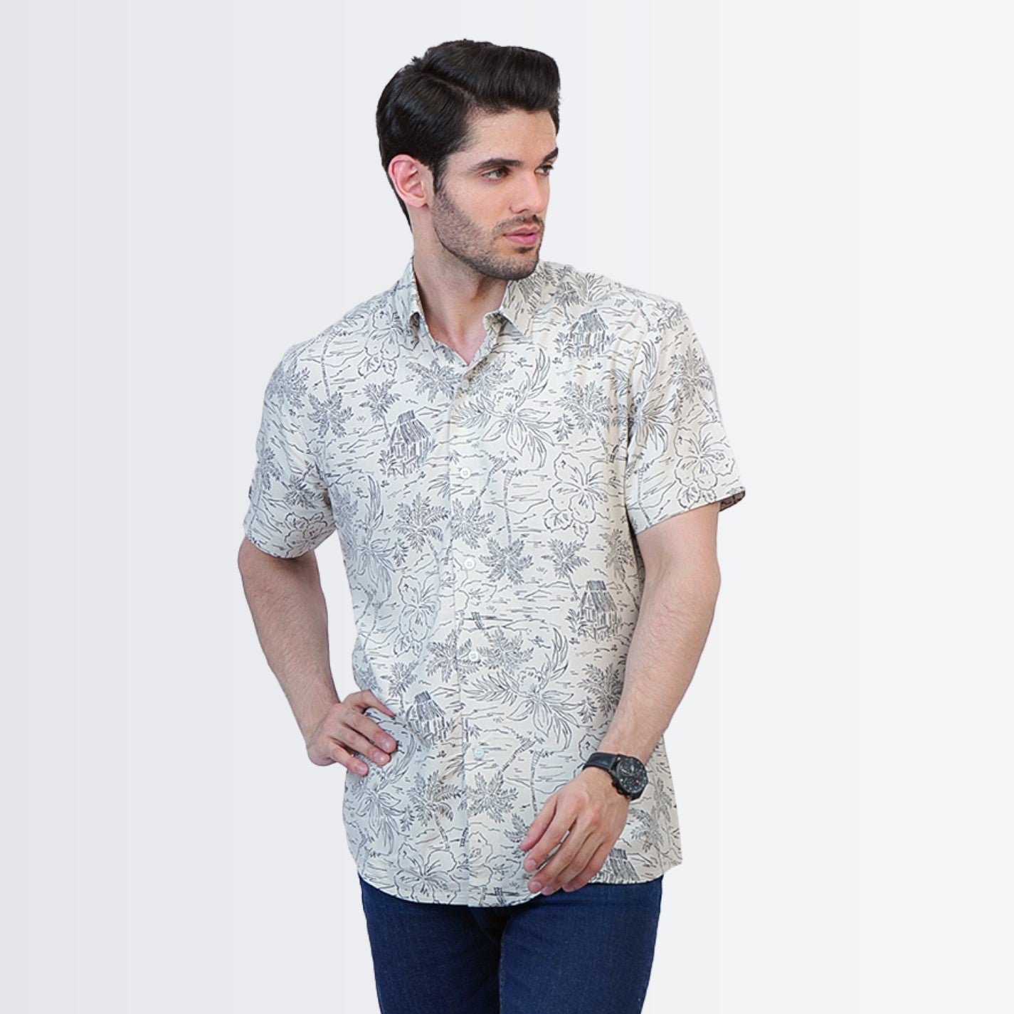 White Floral Printed Shirt