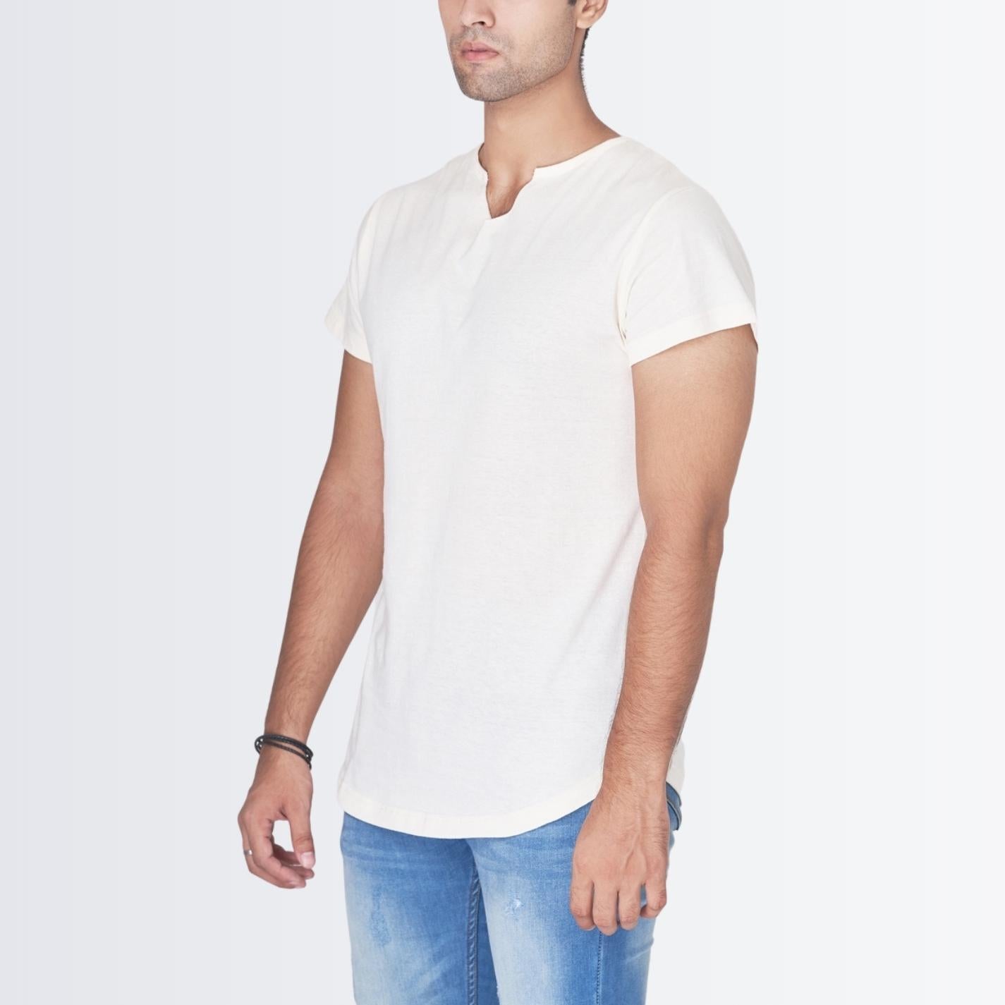 V Neck Cream T-shirt