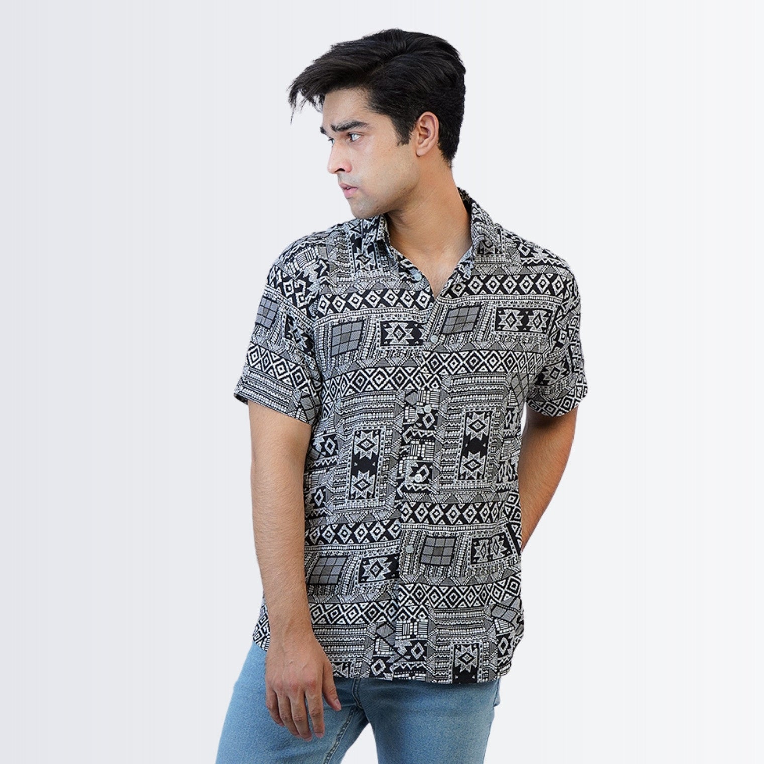 Black Ikat Printed Shirt