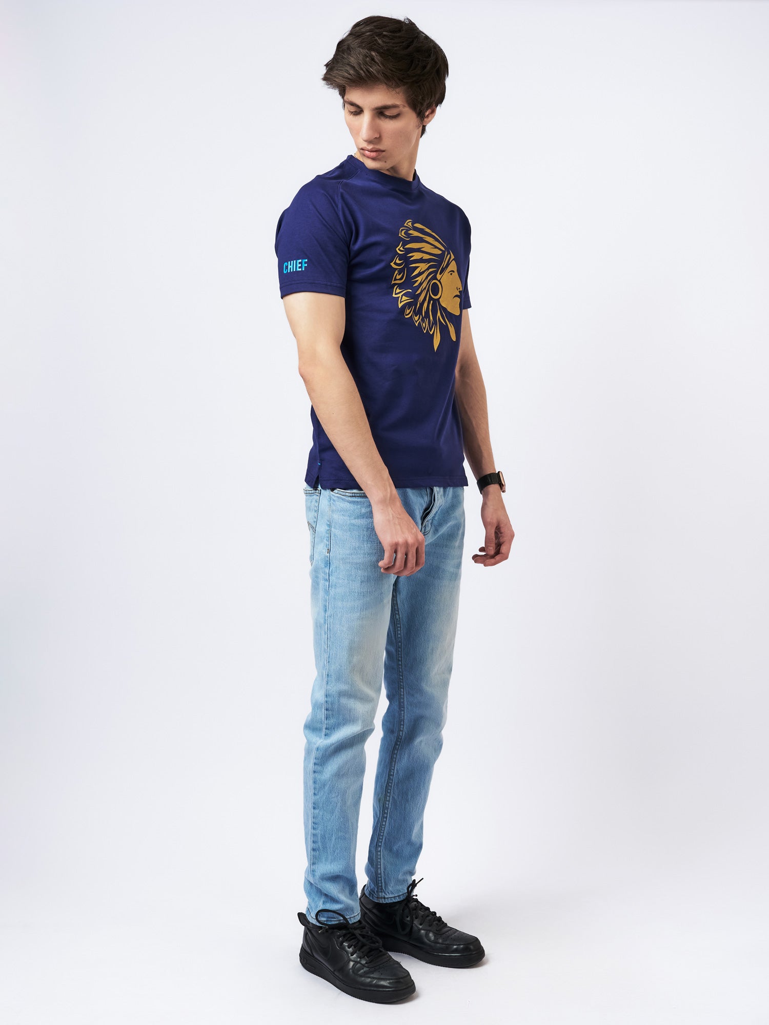 Men's Embossed Graphic T-Shirt Blue