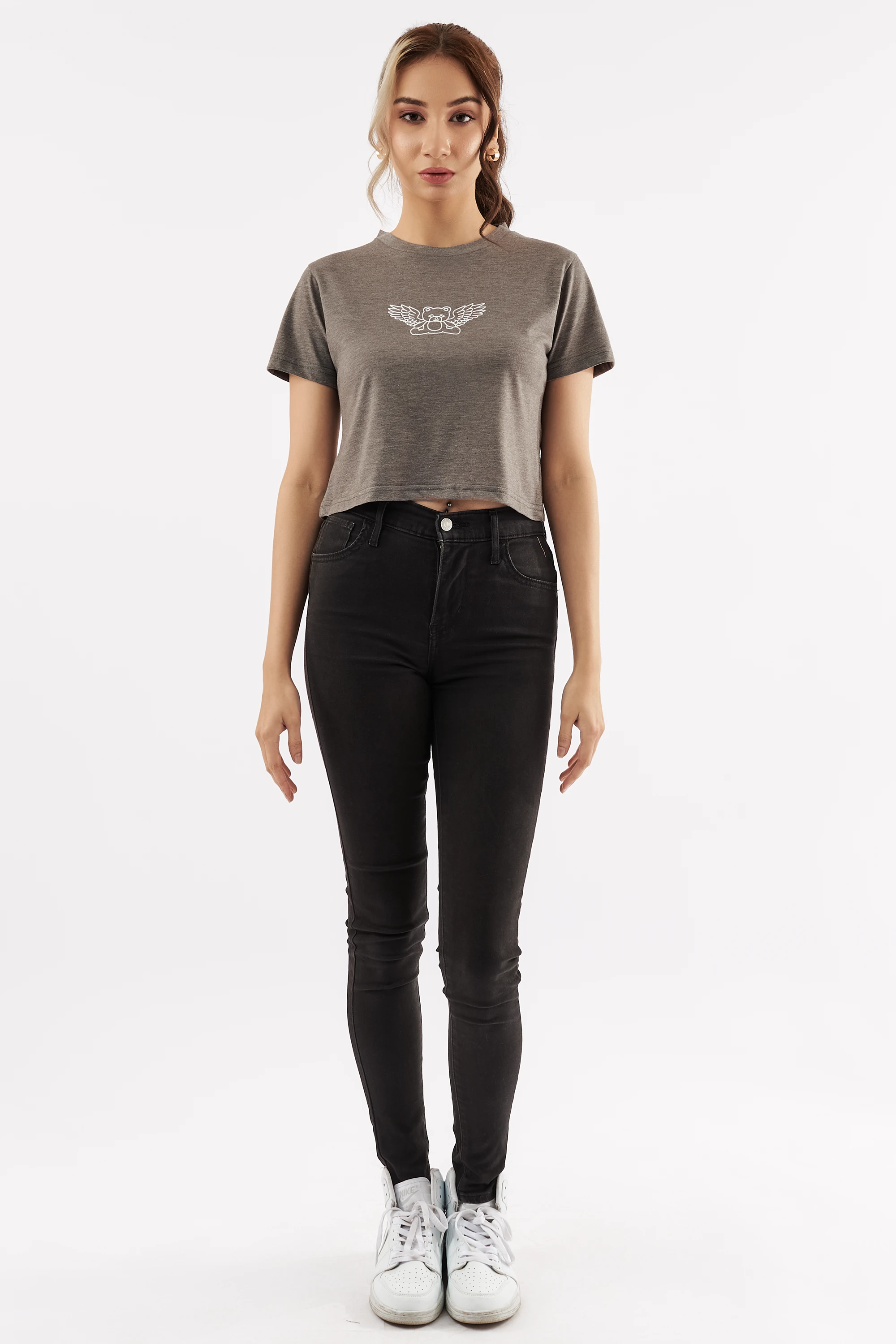 Women's Teddy Graphic Crop Tee Grey