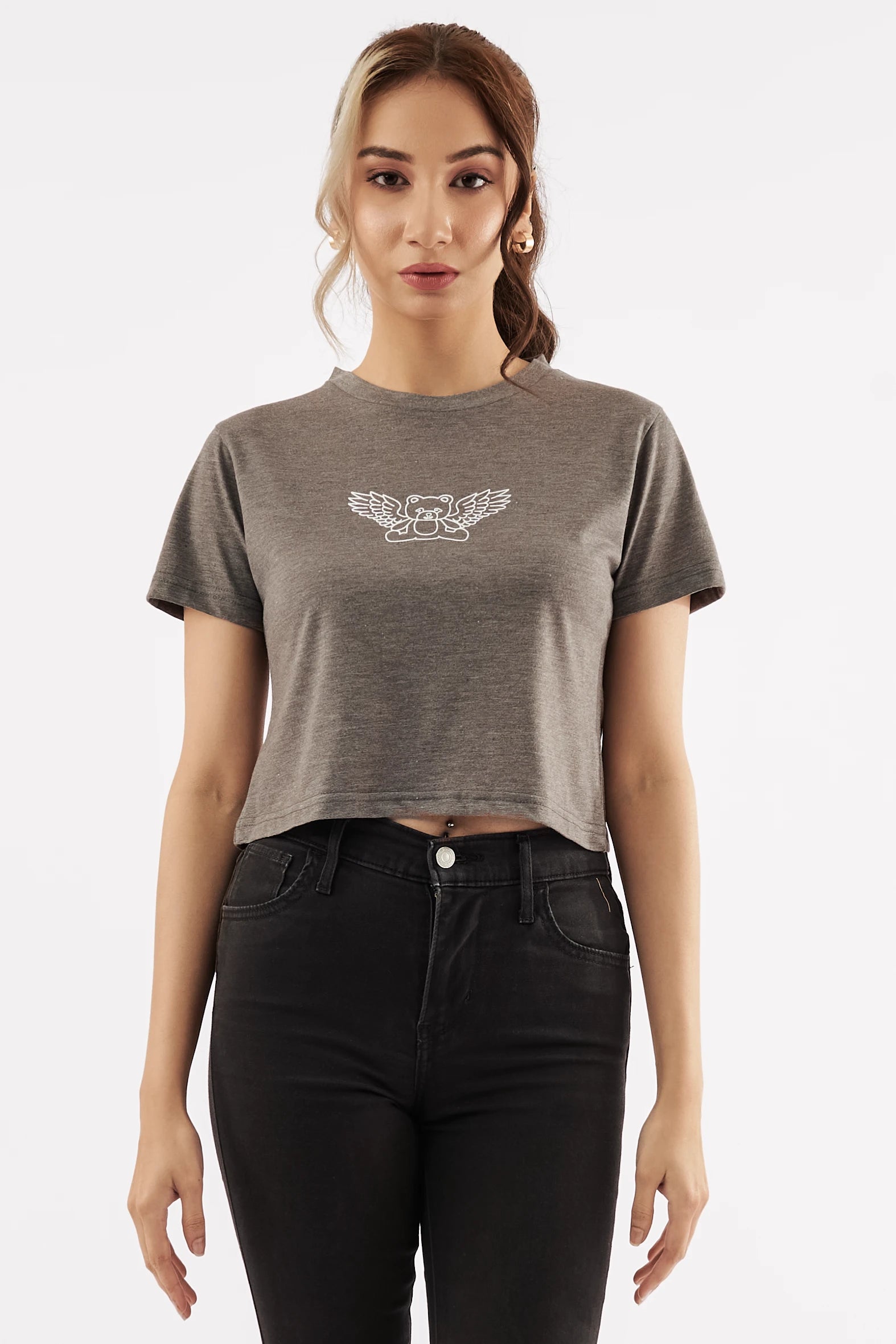 Women's Teddy Graphic Crop Tee Grey