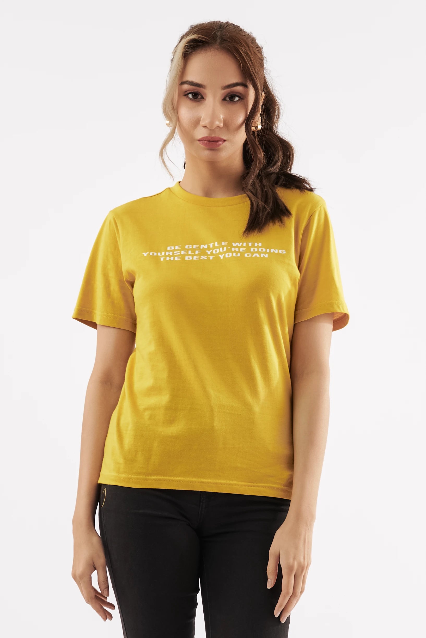 Women's Self-Compassion Graphic T-Shirt Mustard