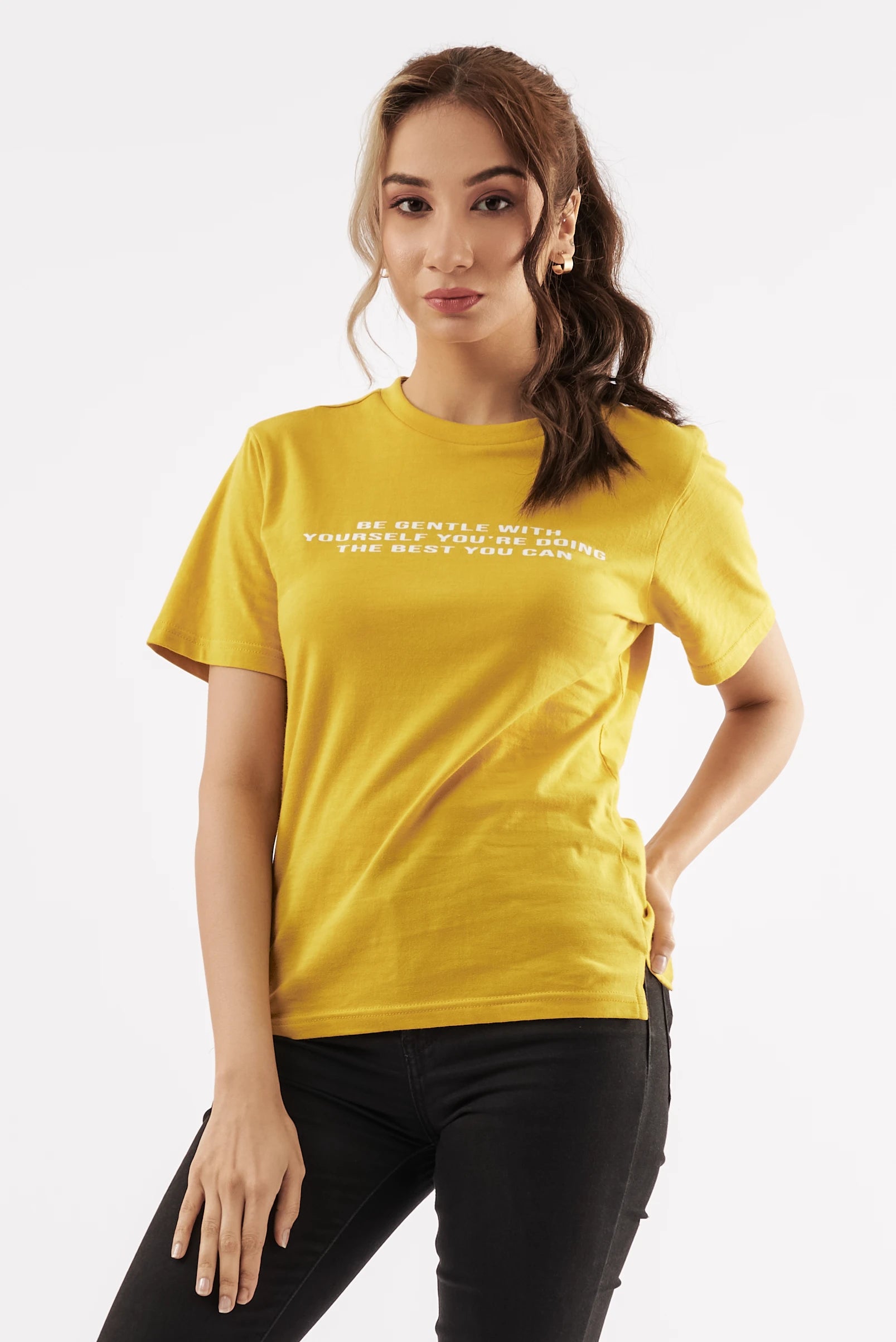 Women's Self-Compassion Graphic T-Shirt Mustard