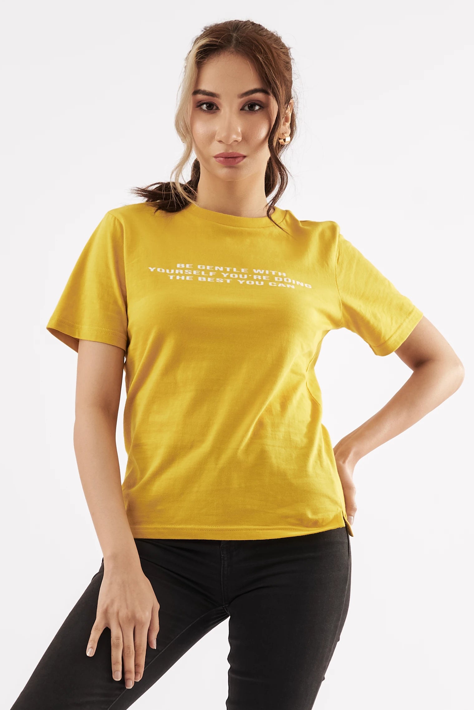 Women's Self-Compassion Graphic T-Shirt Mustard