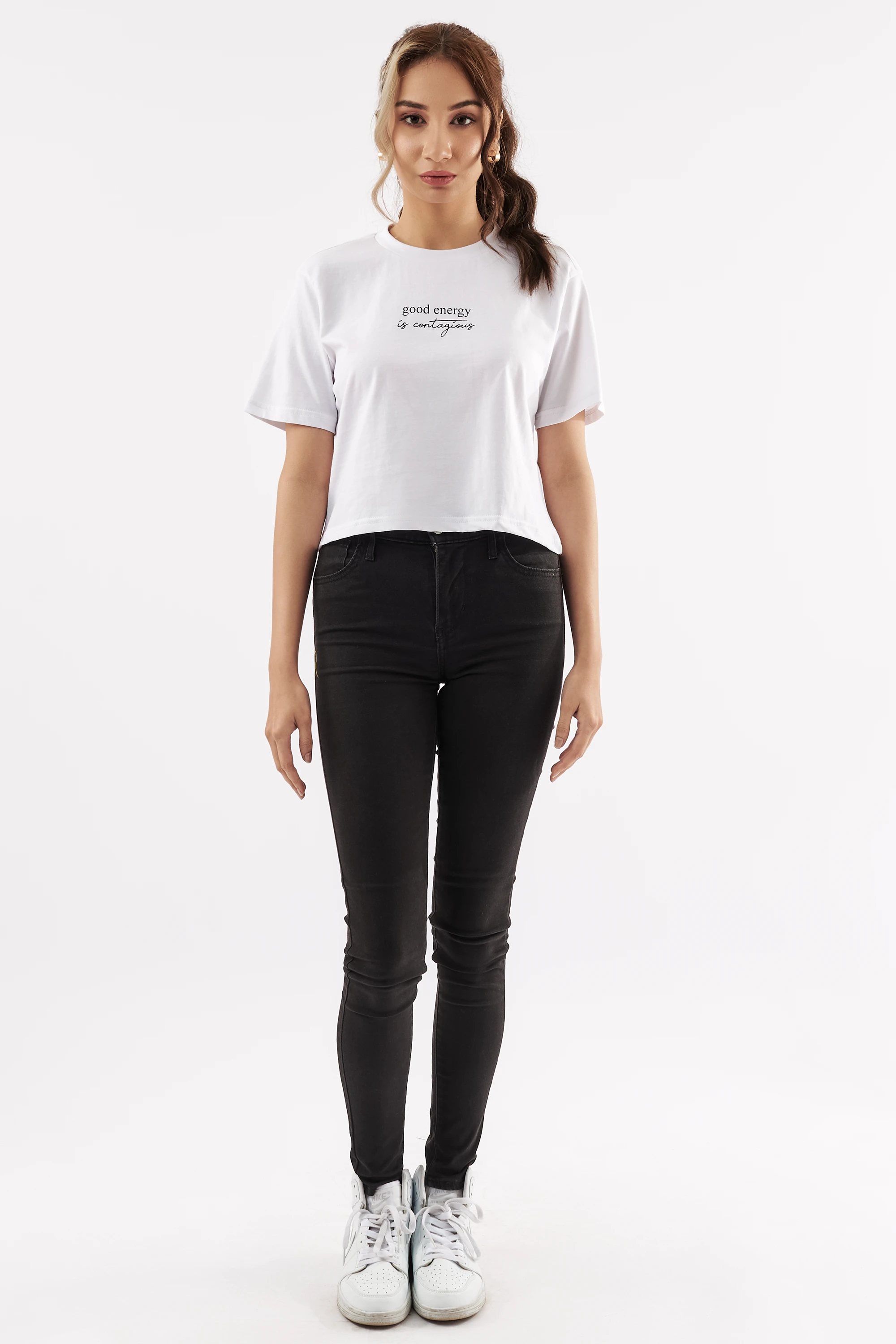 Women's Good Vibes Crop Tee White