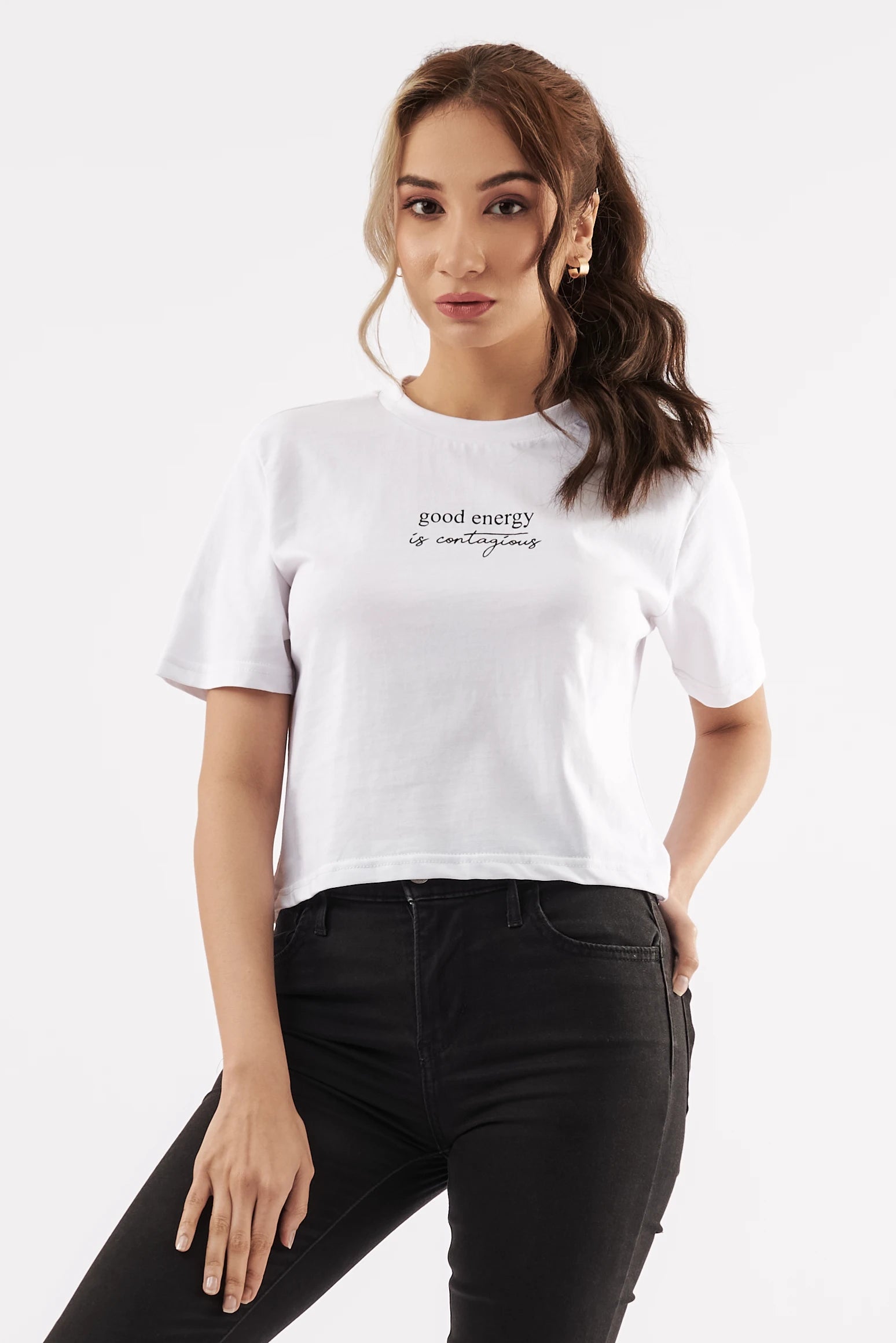 Women's Good Vibes Crop Tee White